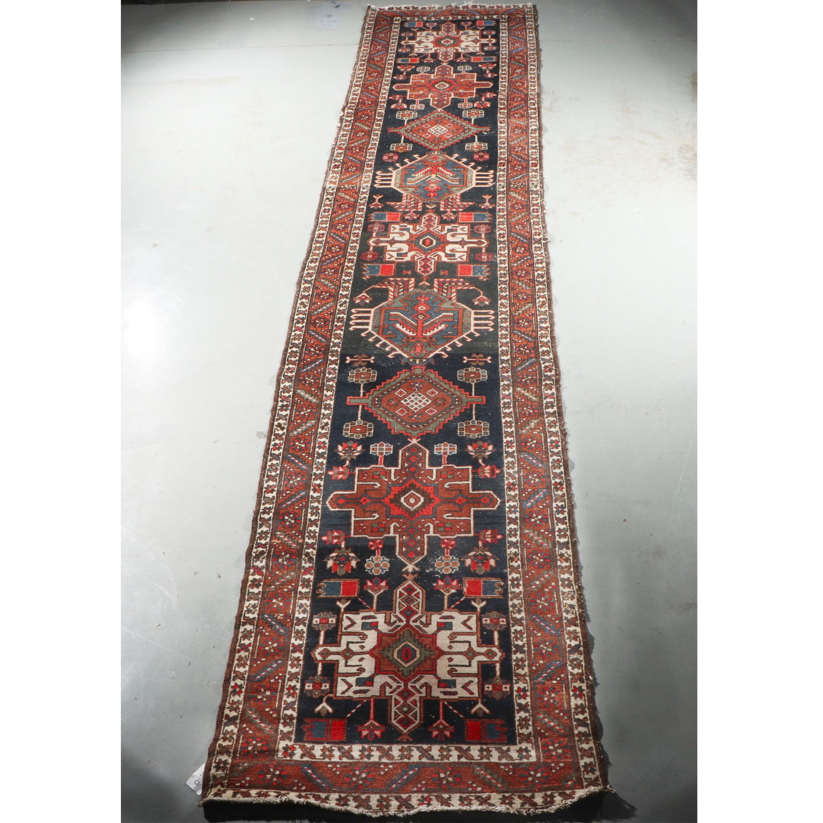 Antique Persian Karaja hand knotted estate carpet / rug runner ca.1890, 14x3. 14'3" x 3'. (1 of 14)