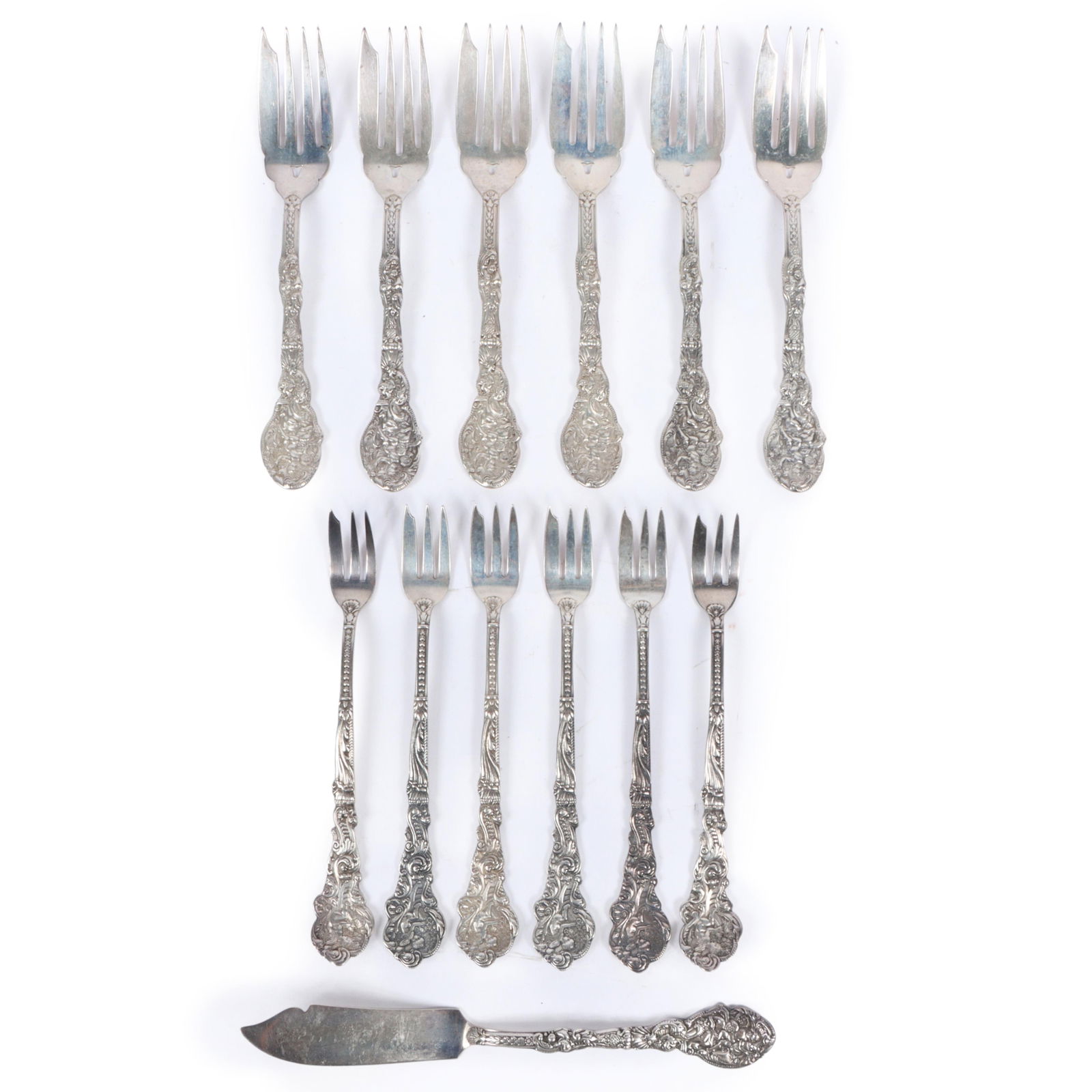 Gorham Versailles art nouveau pattern sterling silver set of flatware fish and salad forks and (1 of 15)