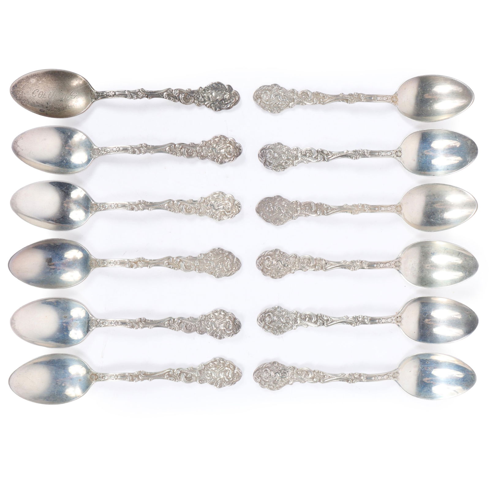 Gorham Versailles art nouveau pattern sterling silver set of 12 flatware luncheon / dessert spoons, (1 of 10)