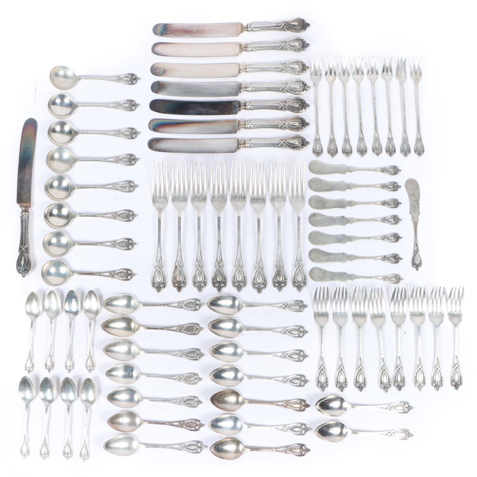 Lunt Monticello pattern sterling silver flatware dinner service for 8, 72pc., 47.267ozt. weighable. (1 of 16)