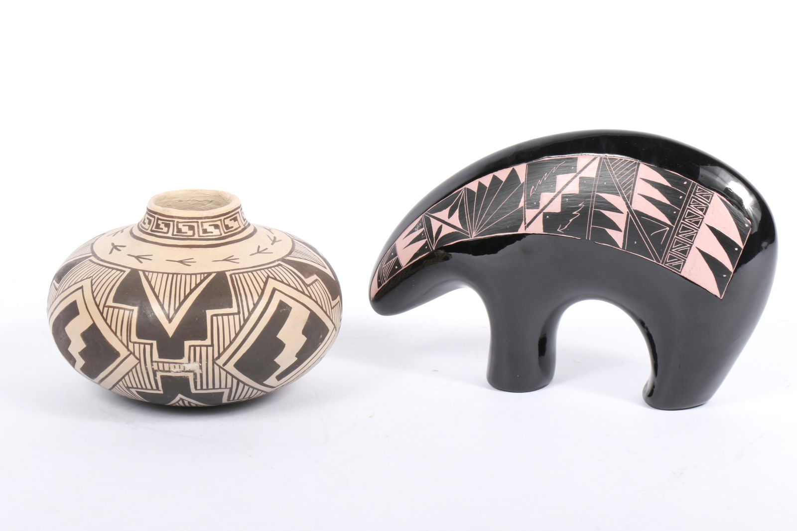 Signed Native American Southwest pottery, 2pc: Acoma Pueblo pottery jar with black-on-white (1 of 10)