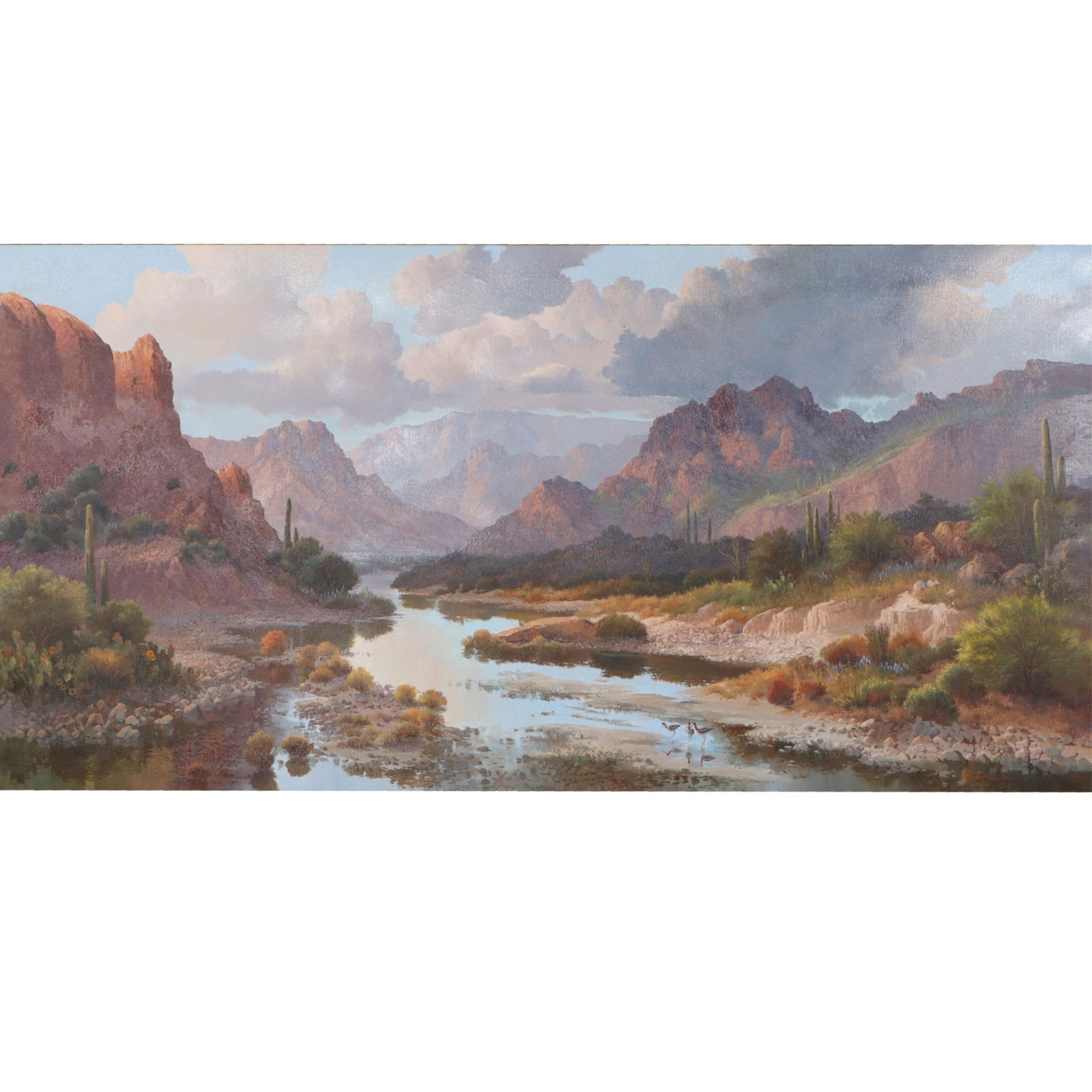 Beverly Carrick Snow, California (1927-2012), LARGE Southwest Mountain River Landscape, 1982, oil on (1 of 13)