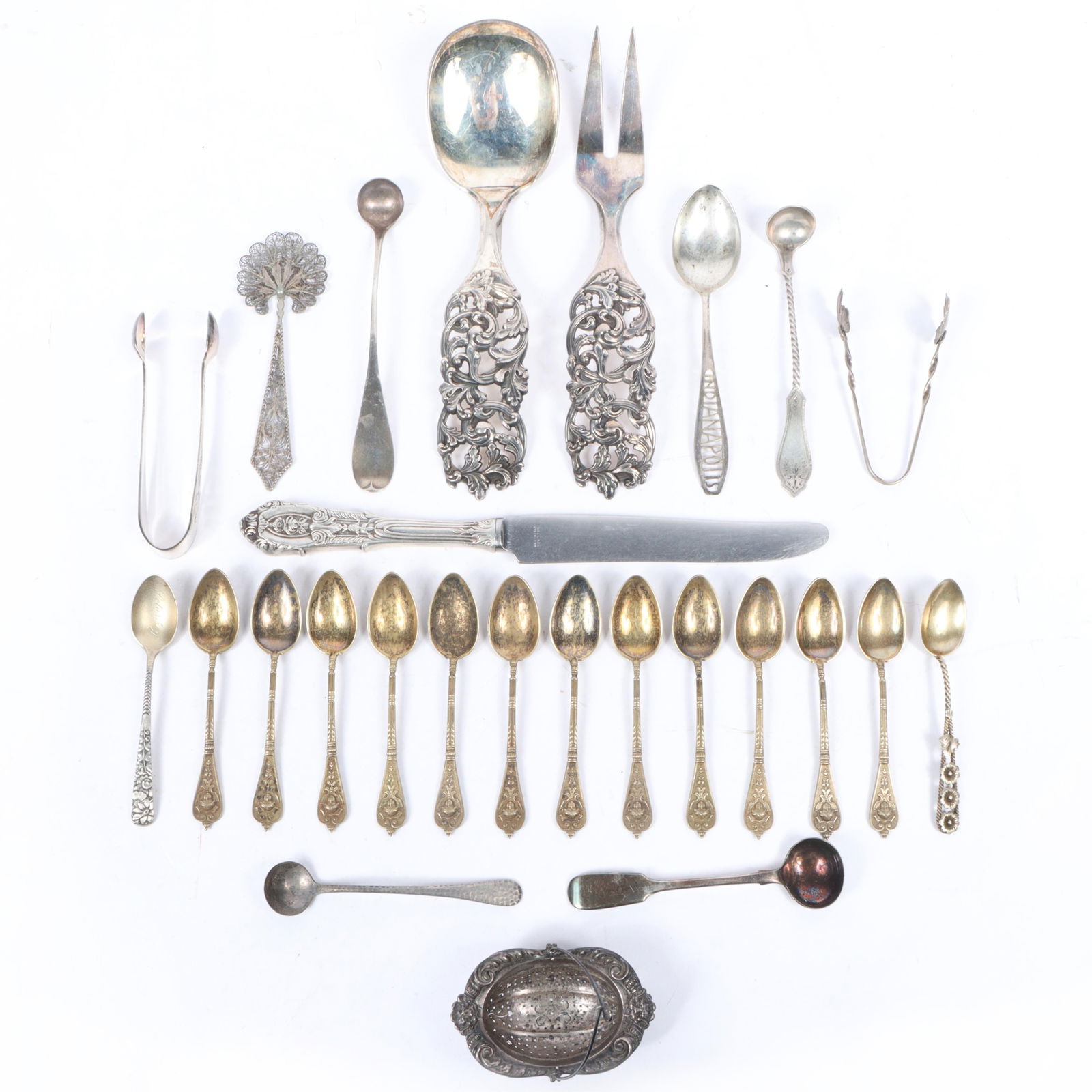 Collection of antique sterling and silver flatware and serving pieces; Large Norwegian 830 Silver (1 of 19)