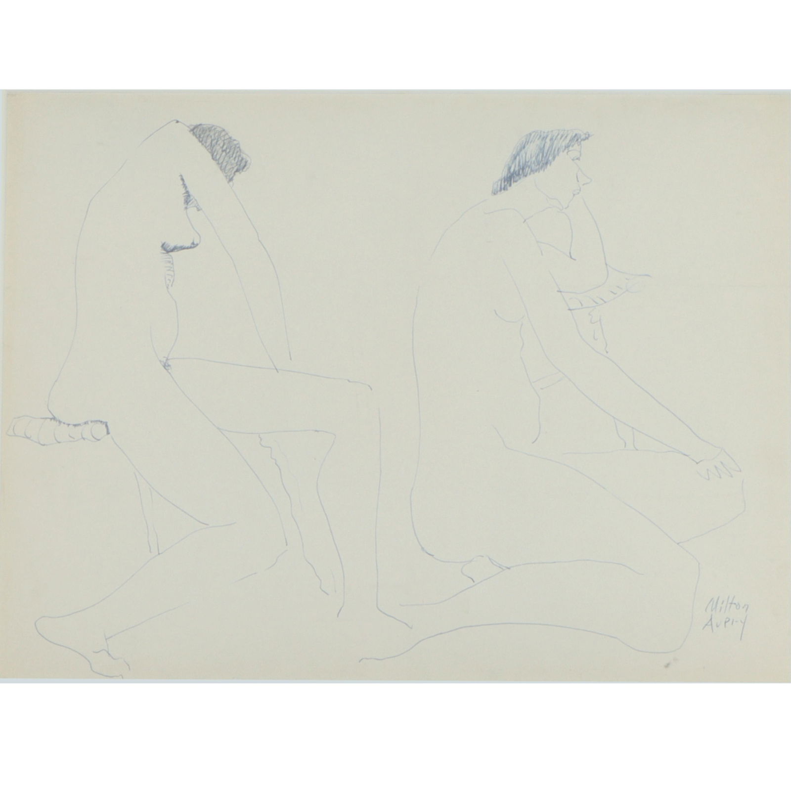 Milton Clark Avery, American (1885 - 1965), Two Seated, seated female nude line drawing, ink on: Milton Clark Avery American (1885 - 1965) Two Seated, seated female nude line drawing ink on paper Signed lower right. Provenance: Sid Deutsch Gallery, NY, NY Biography from the Archives of askART: Kn