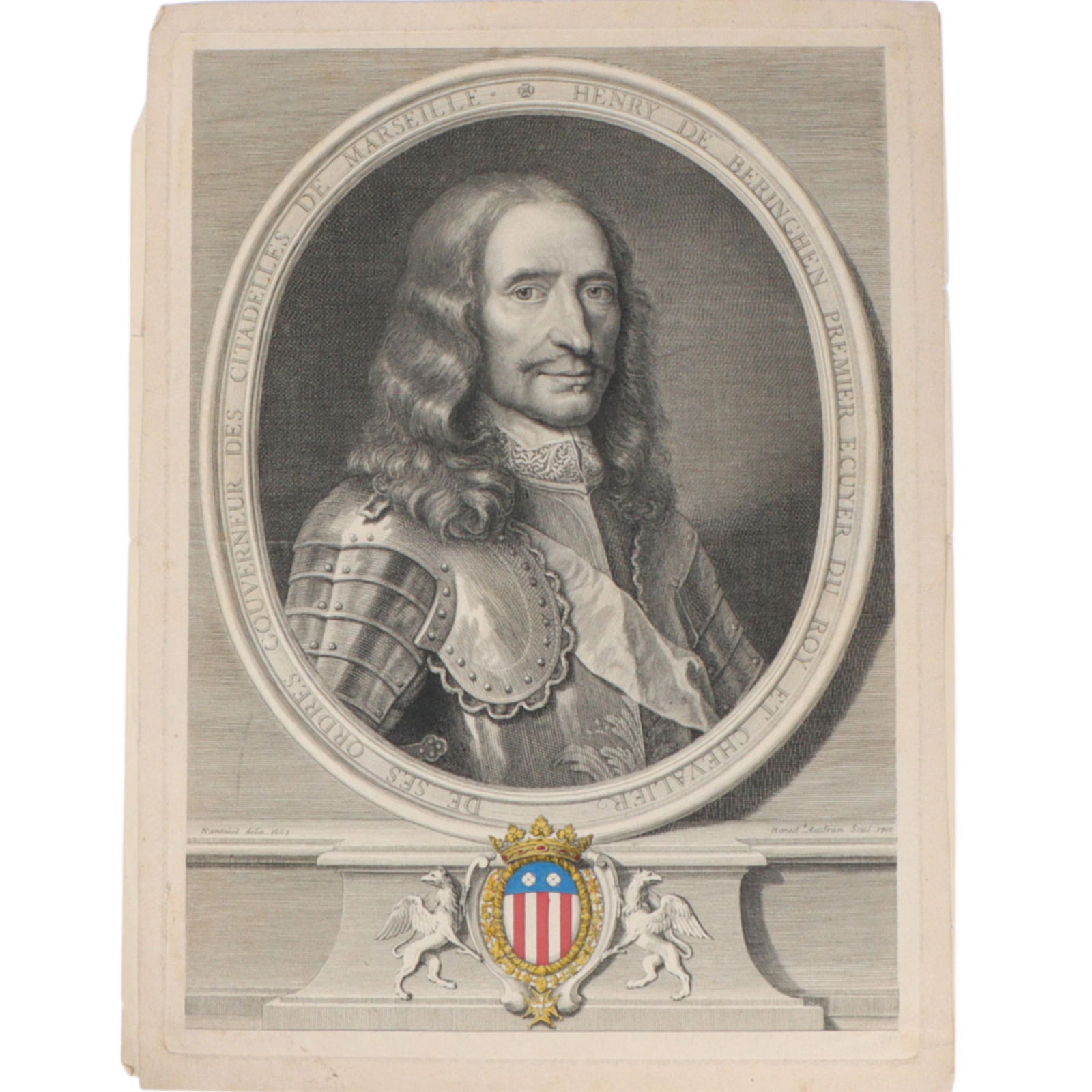 after Robert Nanteuil, (1623-1678), Henry De Beringhen, 1710, engraving, 15"H x 11"W(plate marks), (1 of 16)