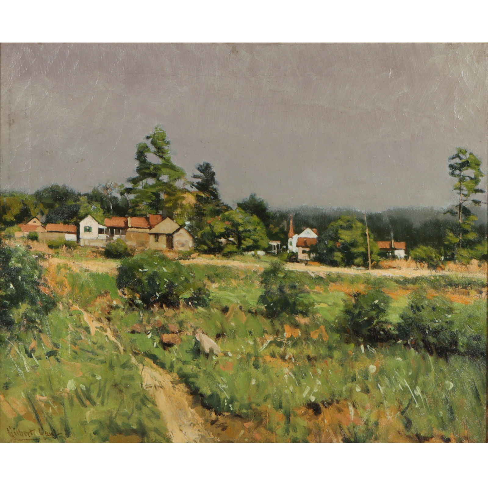 Gilbert Gaul, American (1855 - 1919), rural summer landscape, oil on canvas, 20"H x 24"W(stretcher), (1 of 11)