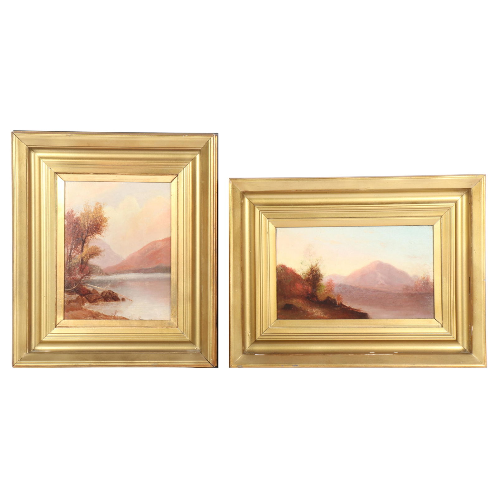 Pair antique 19thC. American New England School, Echo Lake White Mountains, New Hampshire, 1881 (1 of 16)