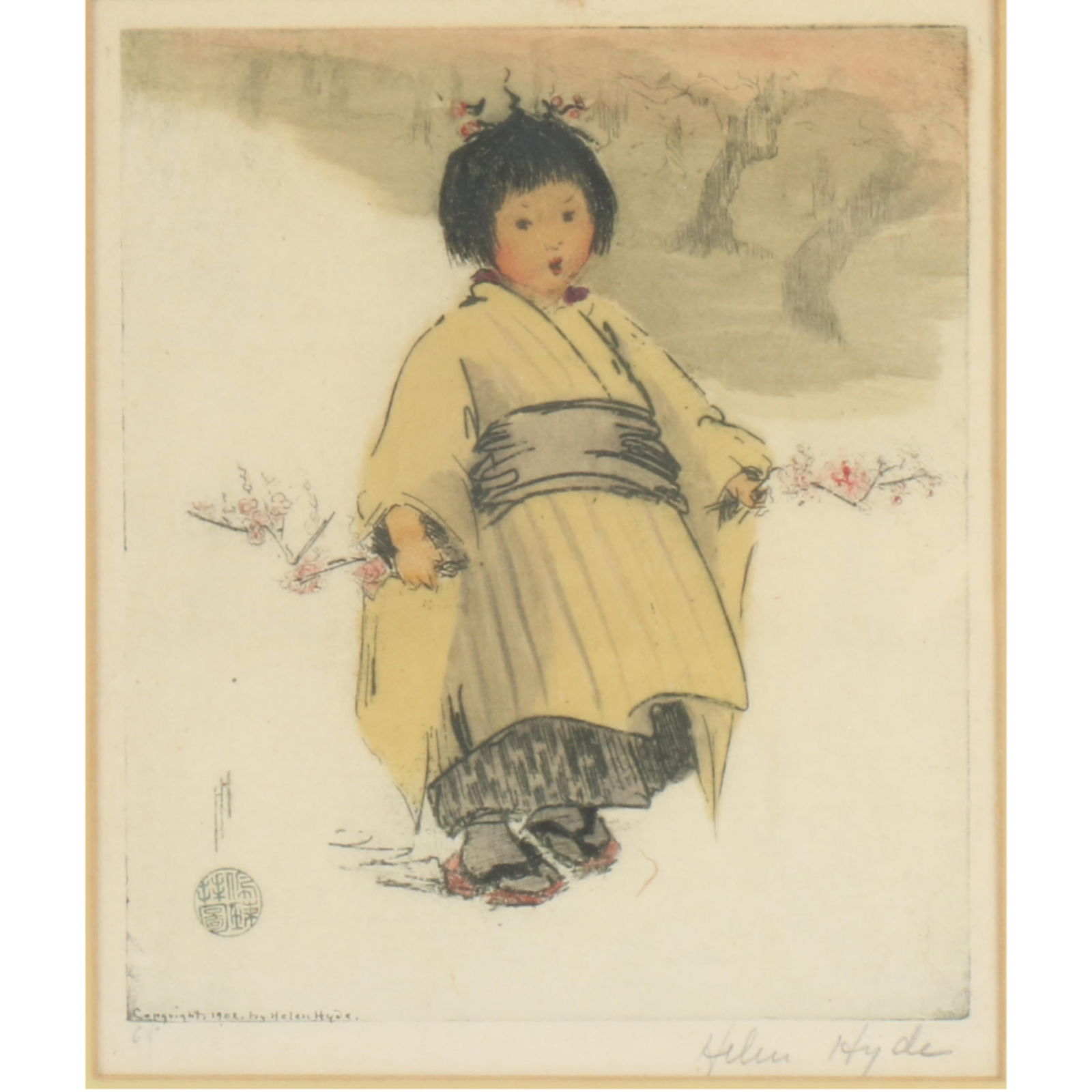 Helen Hyde, American (1868-1919), Happiness Flower / Blossom Child, 1902, color etching, 7 1/2"H x 6 (1 of 10)