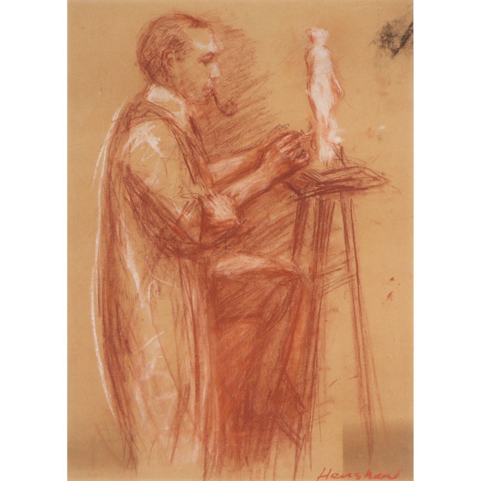 Glenn (Glen) Cooper Henshaw, American (1880-1946), sculptor portrait, the artist in his studio, oil (1 of 10)