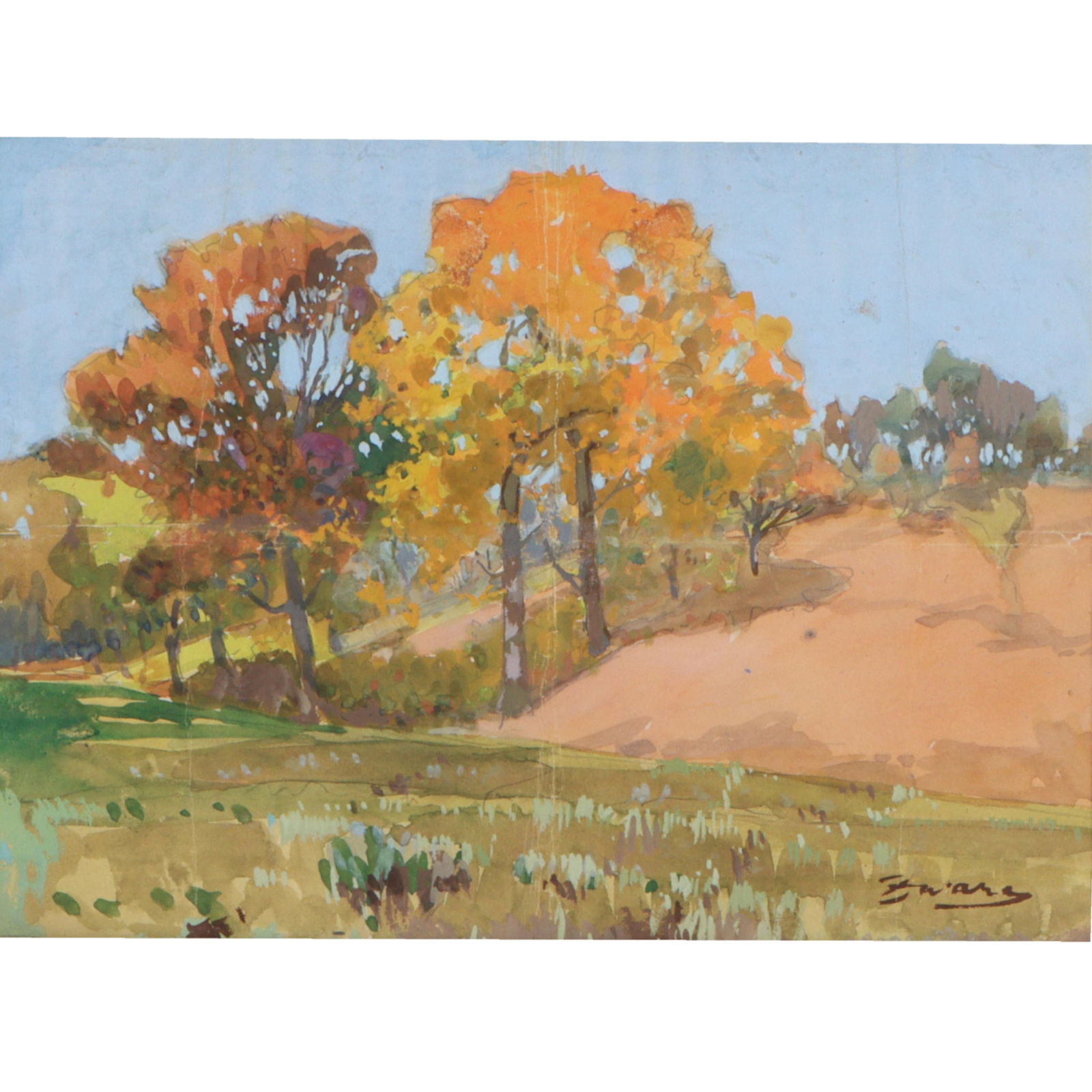 John Zwara, Hungary / Indiana (1880 - 1951), Autumn Hills landscape, watercolor on paper, 8 1/4"H x (1 of 13)