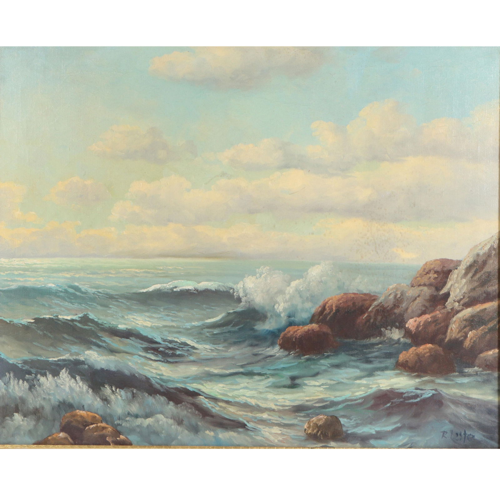 Roberta Lester, California (b.1889), crashing waves seascape, oil painting, 23 1/2"H x 29 (1 of 14)