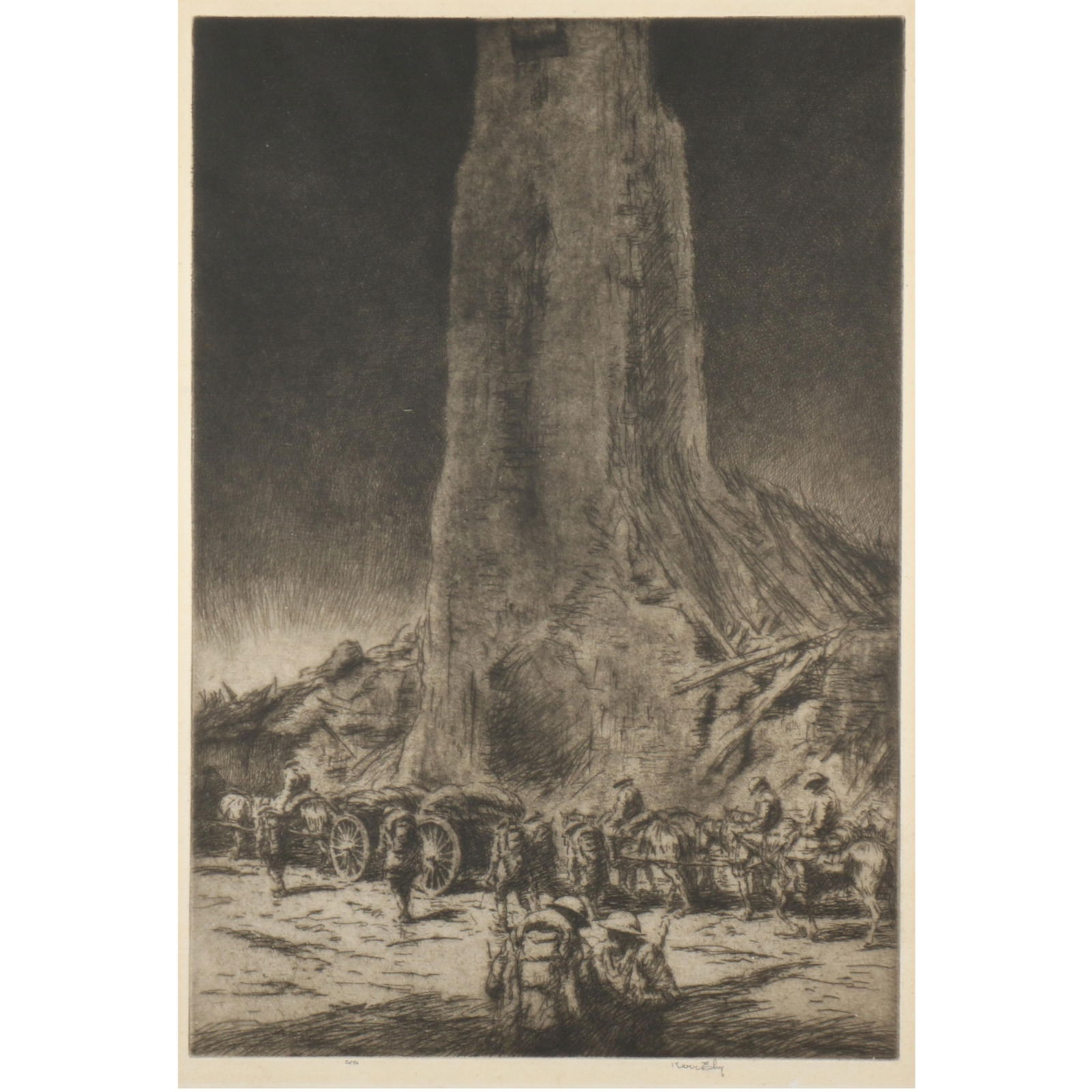 Kerr Eby, Canadian (1890-1946), The Caissons Go Rolling Along, etching, 13 3/4"H x 9 1/2"W (plate), (1 of 13)