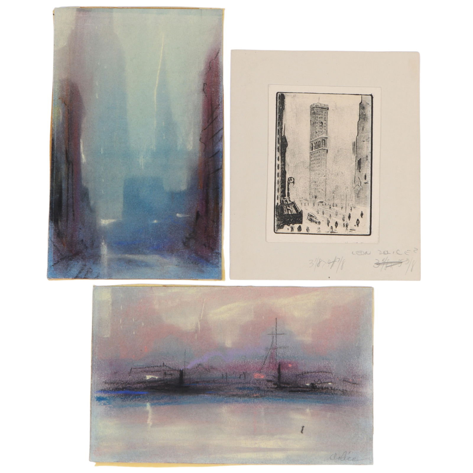 Leon Louis Dolice, Austrian (1892 - 1960), Three New York Cityscape works on paper, 2 pastels, and (1 of 17)