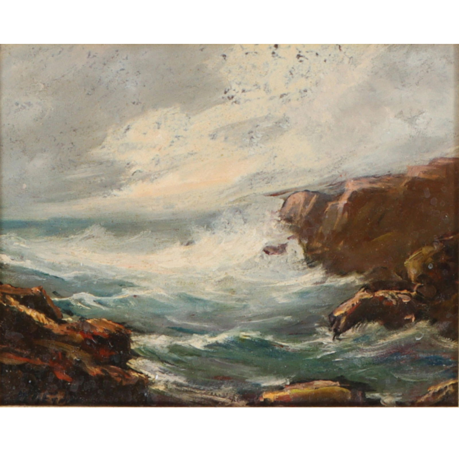 William Arnold (W.A.) Eyden Jr., Indiana (1893-1982), crashing waves rocky shore seascape, oil on (1 of 11)