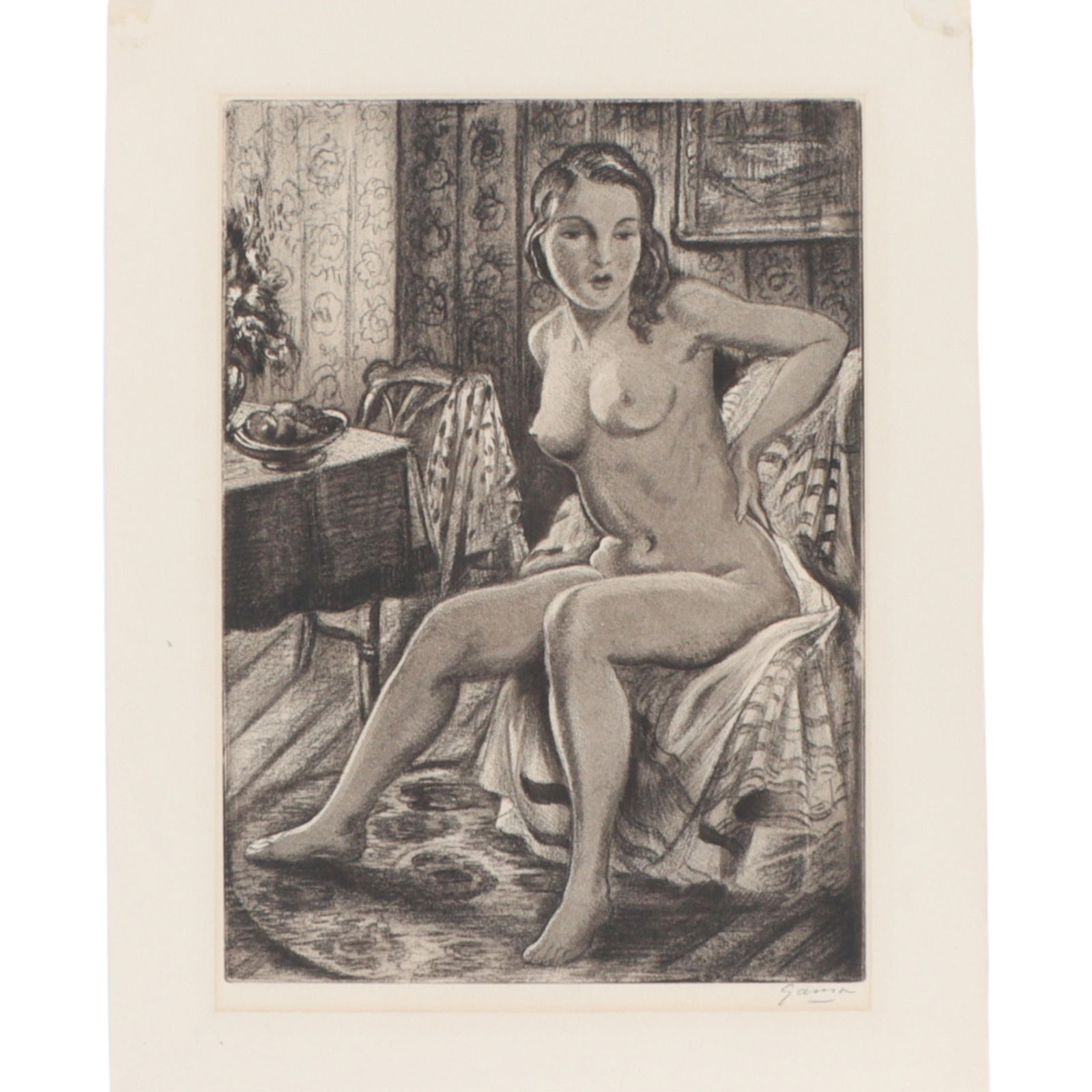 Emil Ganso, German American (1895-1941), seated female nude, lithograph, 12 1/4"H x 8 3/4"W(plate (1 of 8)