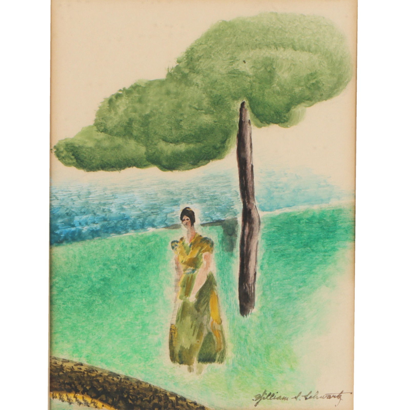 William Samuel Schwartz, Russian American (1896-1977), summer landscape with figure, watercolor on (1 of 15)
