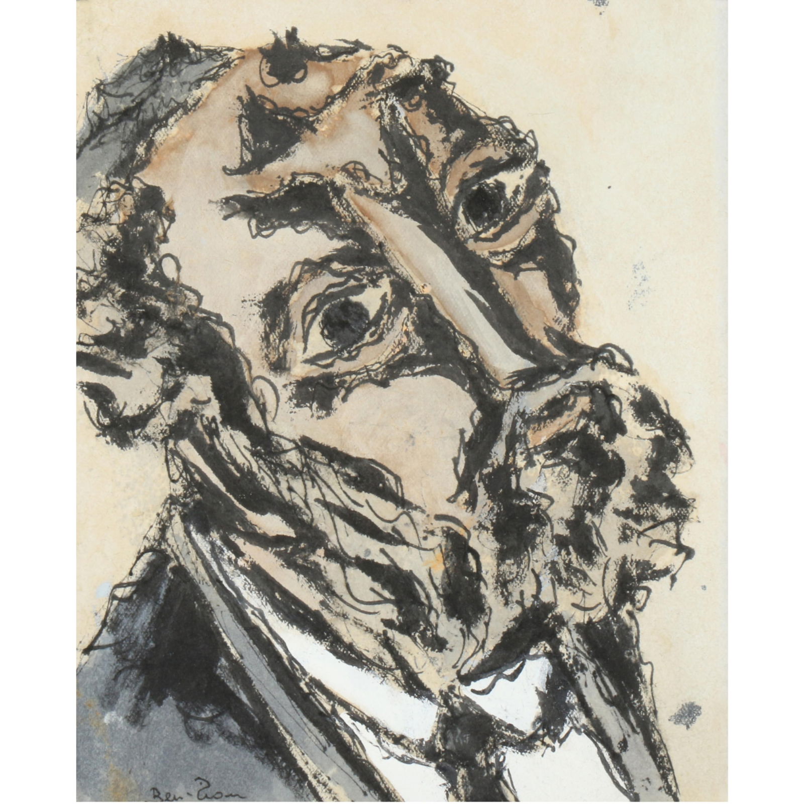 Ben Zion, Ukraine, Russian Federation (1897 - 1987), self? portrait of a bearded man, watercolor and (1 of 8)