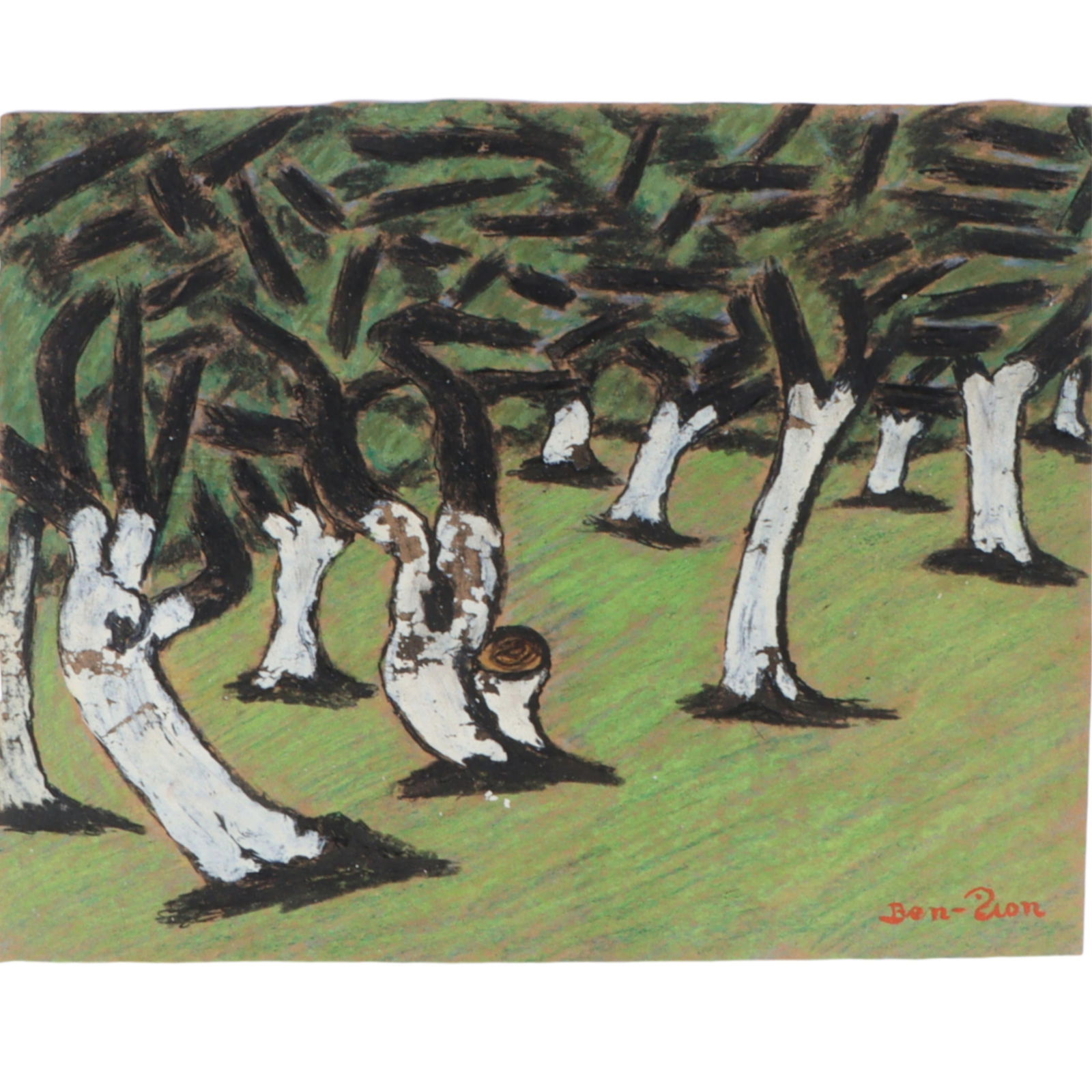 Ben Zion, Ukraine, Russian Federation (1897 - 1987), trees in an orchard, mixed media / gouache or: Ben Zion Ukraine, Russian Federation (1897 - 1987) trees in an orchard mixed media / gouache or tempera on paper Signed to lower right. White paint loss. Biography from Mercury Gallery: Ben-Zion Weinm