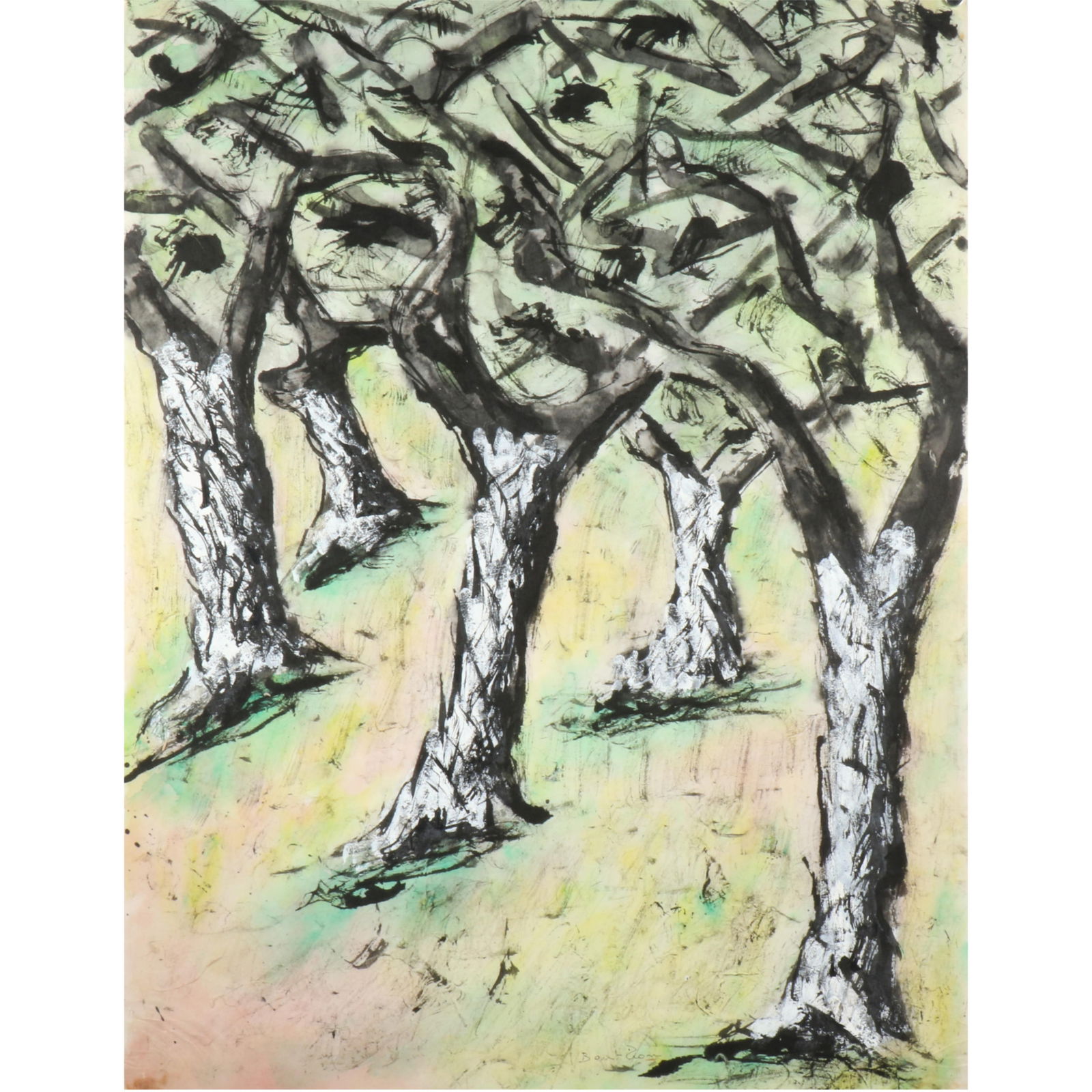 Ben Zion, Ukraine, Russian Federation (1897 - 1987), orchard trees on a hill, watercolor on paper,: Ben Zion Ukraine, Russian Federation (1897 - 1987) orchard trees on a hill watercolor on paper Signed lower center. Biography from Mercury Gallery: Ben-Zion Weinman was the son of a Polish cantor and