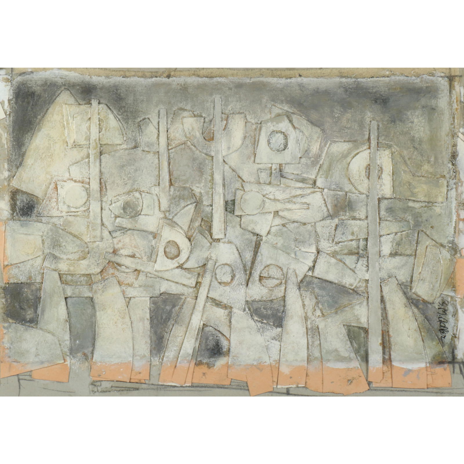 Samuel Marcus Adler, American (1898-1979), abstract figures in procession, mixed media collage with (1 of 12)