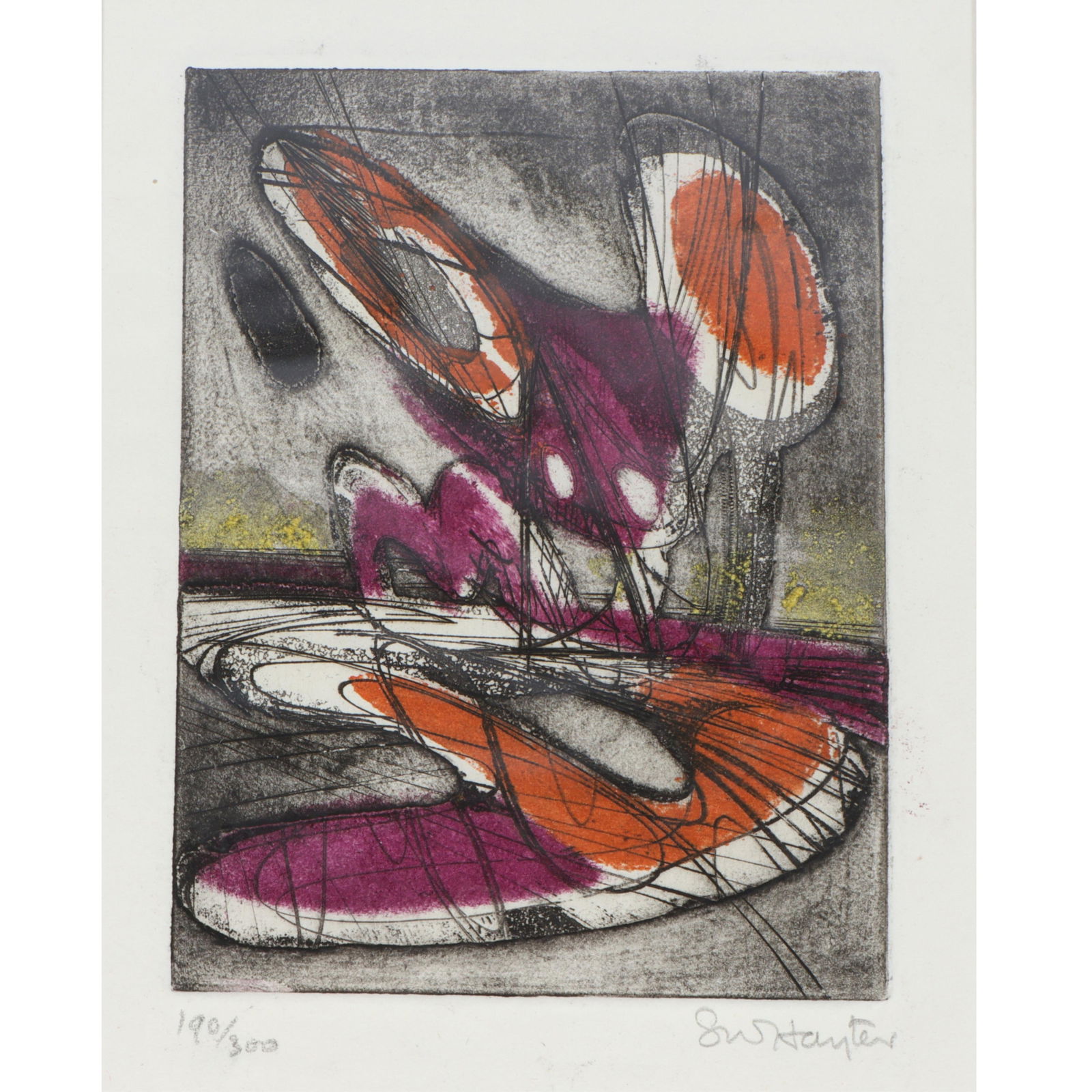 Stanley William Hayter, British (1901 - 1988), Night Moth, etching and aquatint, 11 3/4"H x 8: Stanley William Hayter British (1901 - 1988) Night Moth etching and aquatint Pencil signed lower right, numbered 190/300. Biography from Annex Galleries: Stanley William Hayter, a chemist by training