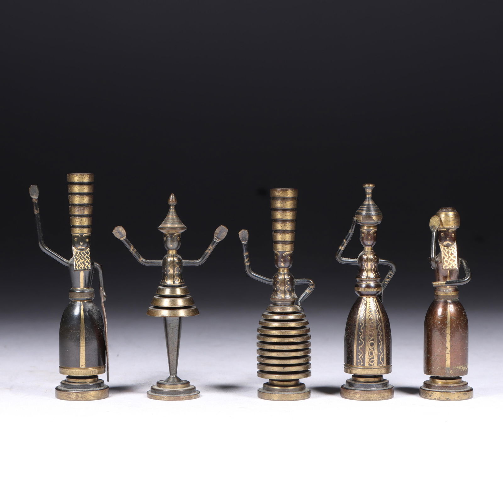 Hans Teppich 5 miniature brass patinated Judaica figures, Made in Israel ca. 1950s 2 1/2"H x 3/4"D (1 of 10)