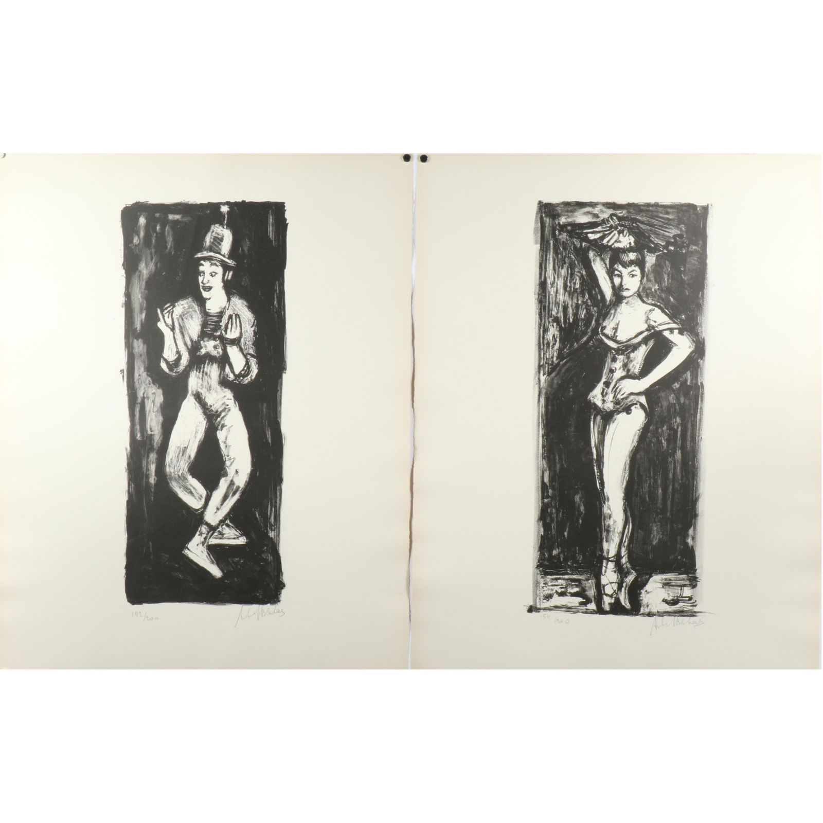 Arbit Blatas, Lithuanian American (1908 - 1999), Mime (Marcel Marceau) / Zizi, 2 lithographs, 25 (1 of 11)