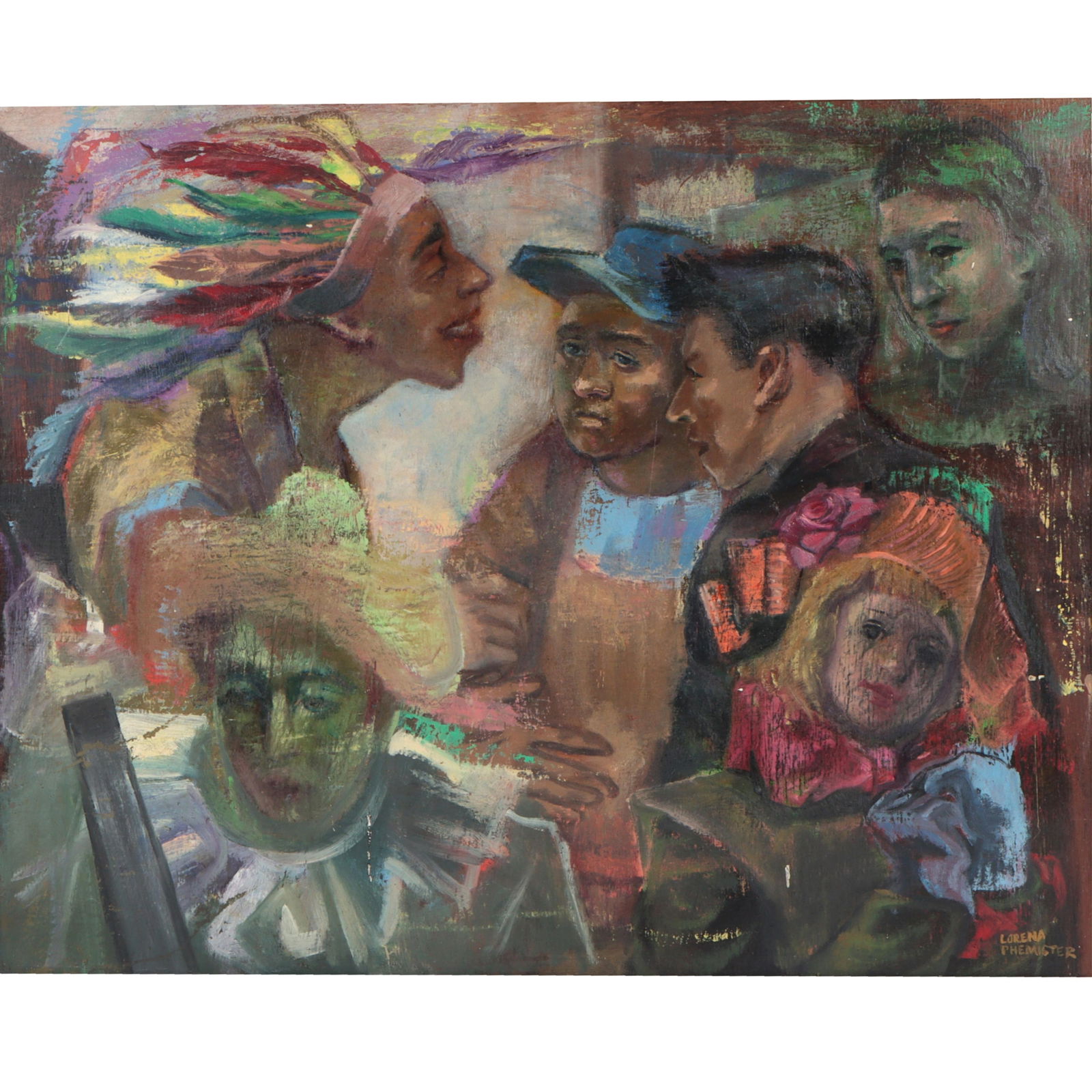 Lorena Phemister, Indiana (1920-2005), figural group in costume, oil on masonite, 23 3/4?H x 29 (1 of 10)