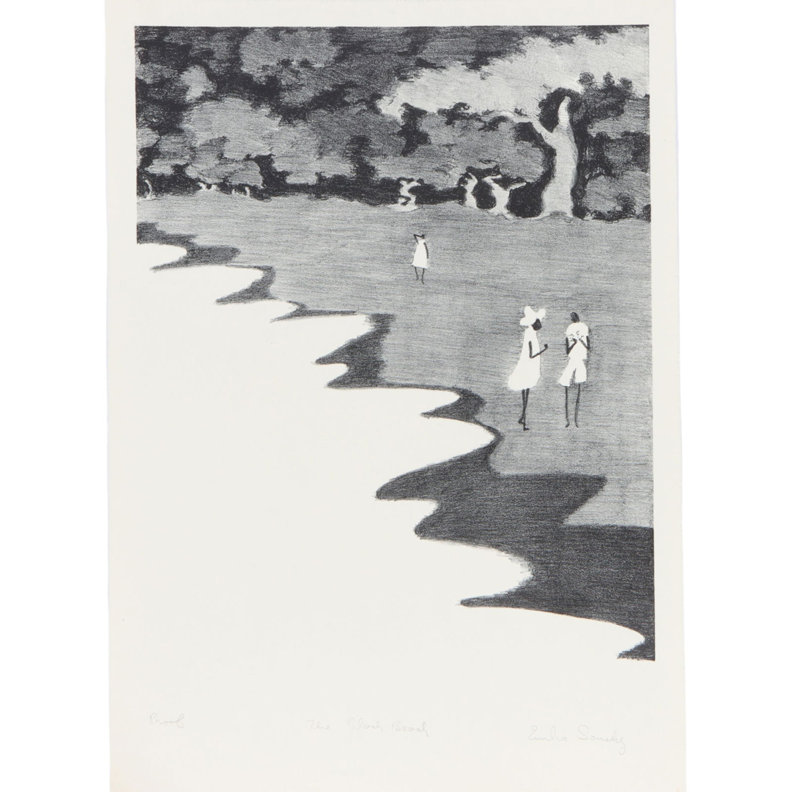 Emilio Sanchez, Cuba (1921-1999), The Black Beach, lithograph, 18 1/4"H x 12 1/4"W (1 of 11)