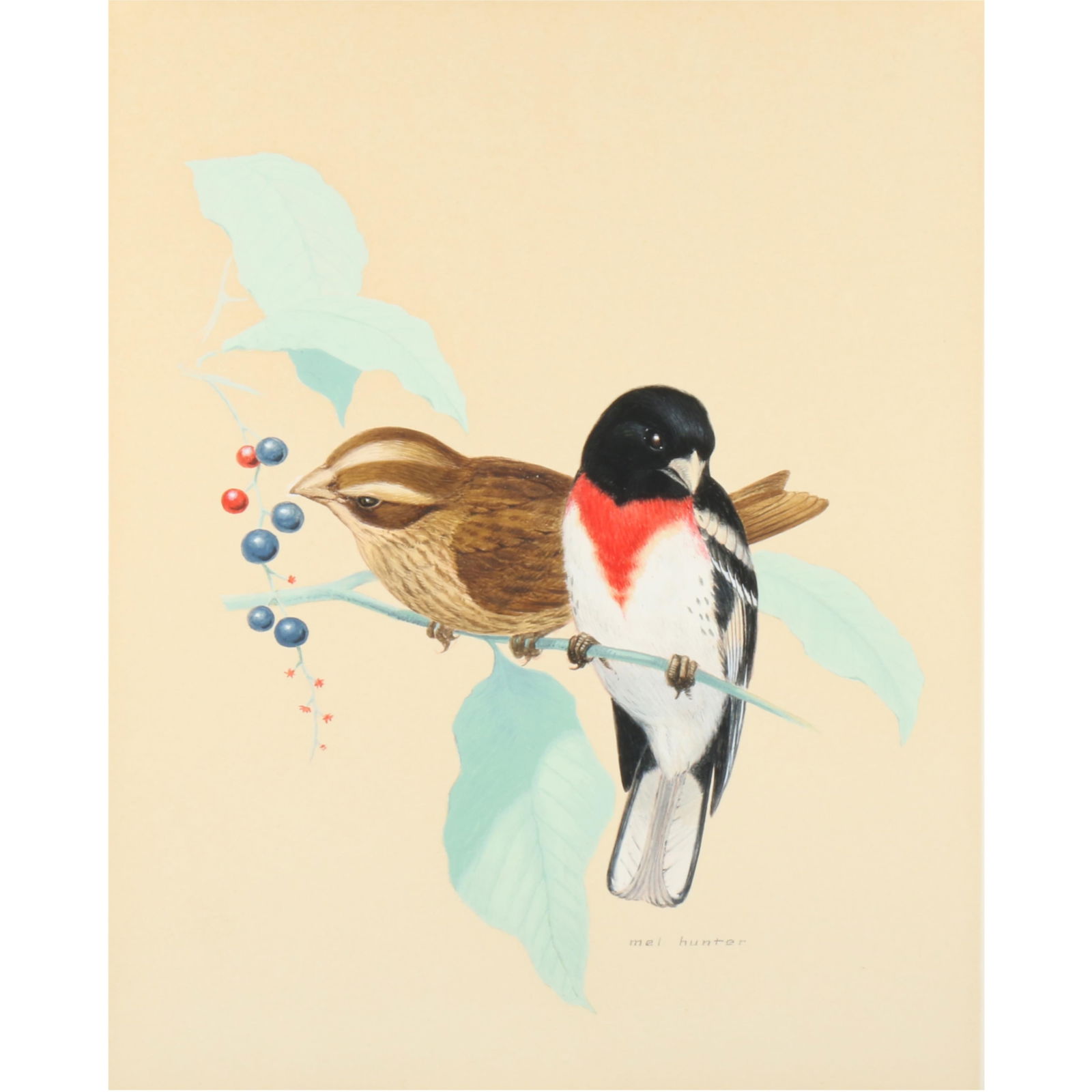 Mel Hunter, Vermont (1927-2004), Rose-Breasted Grosbeak, gouache on board, 11"H x 8"W (Board) (1 of 8)