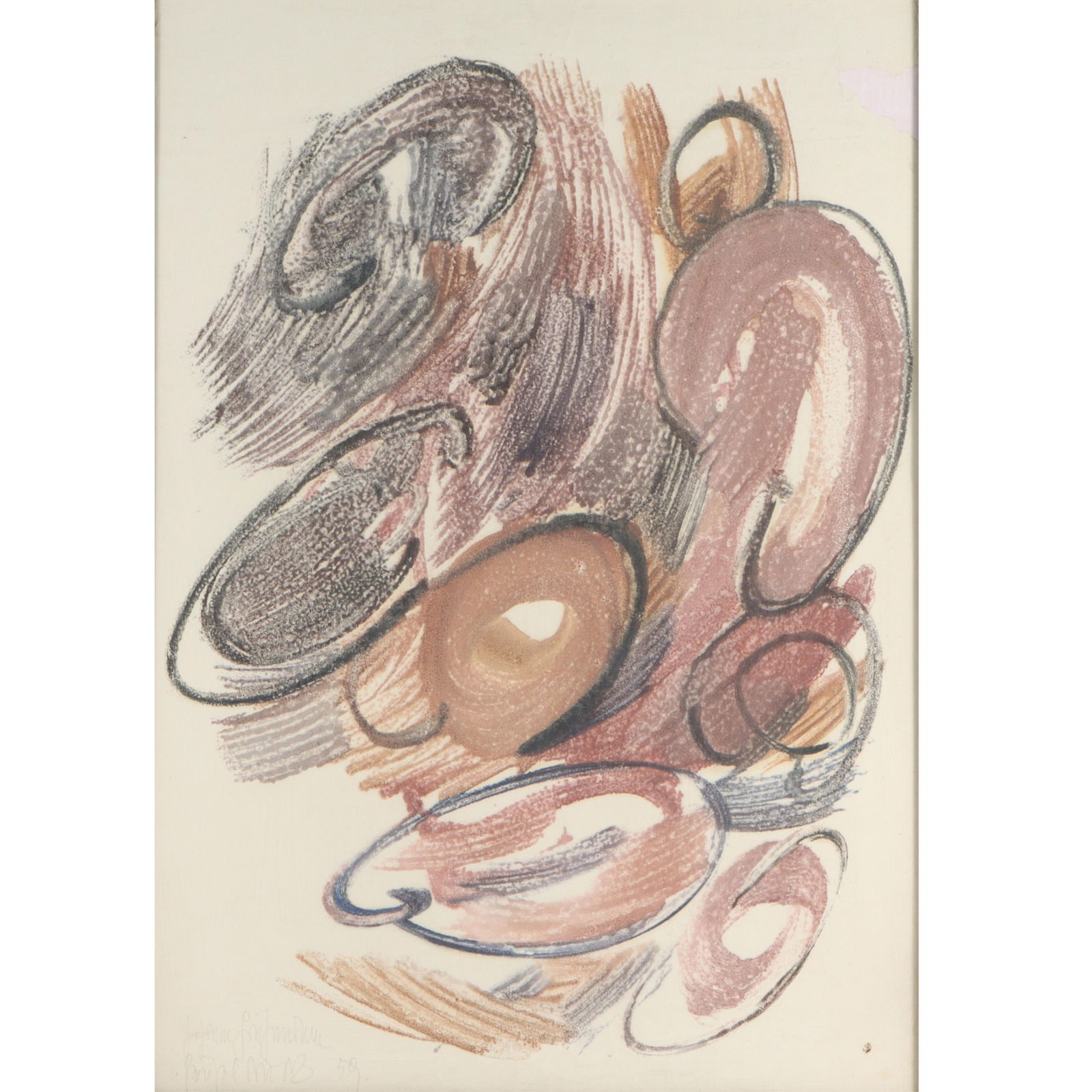 Johann Fruhmann, Austria (1928-1985), abstract, 1959, mixed media on paper, 27"H x 19"W(sight), 31 (1 of 19)
