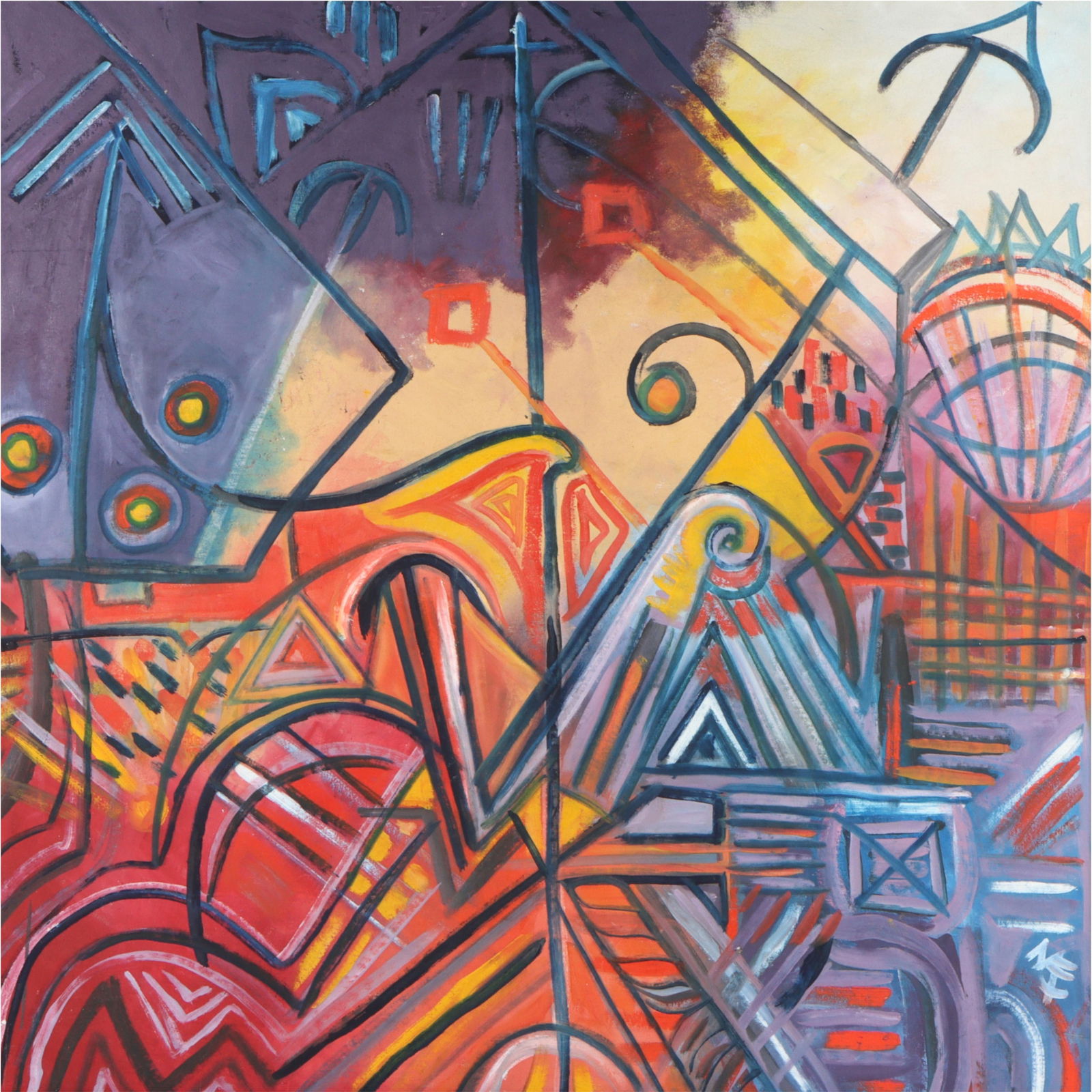 Mae Alice Engron, Indiana (1933-2007), abstract, oil on canvas, 41 3/4?H x 41 3/4?W(sight), 45?H x (1 of 8)