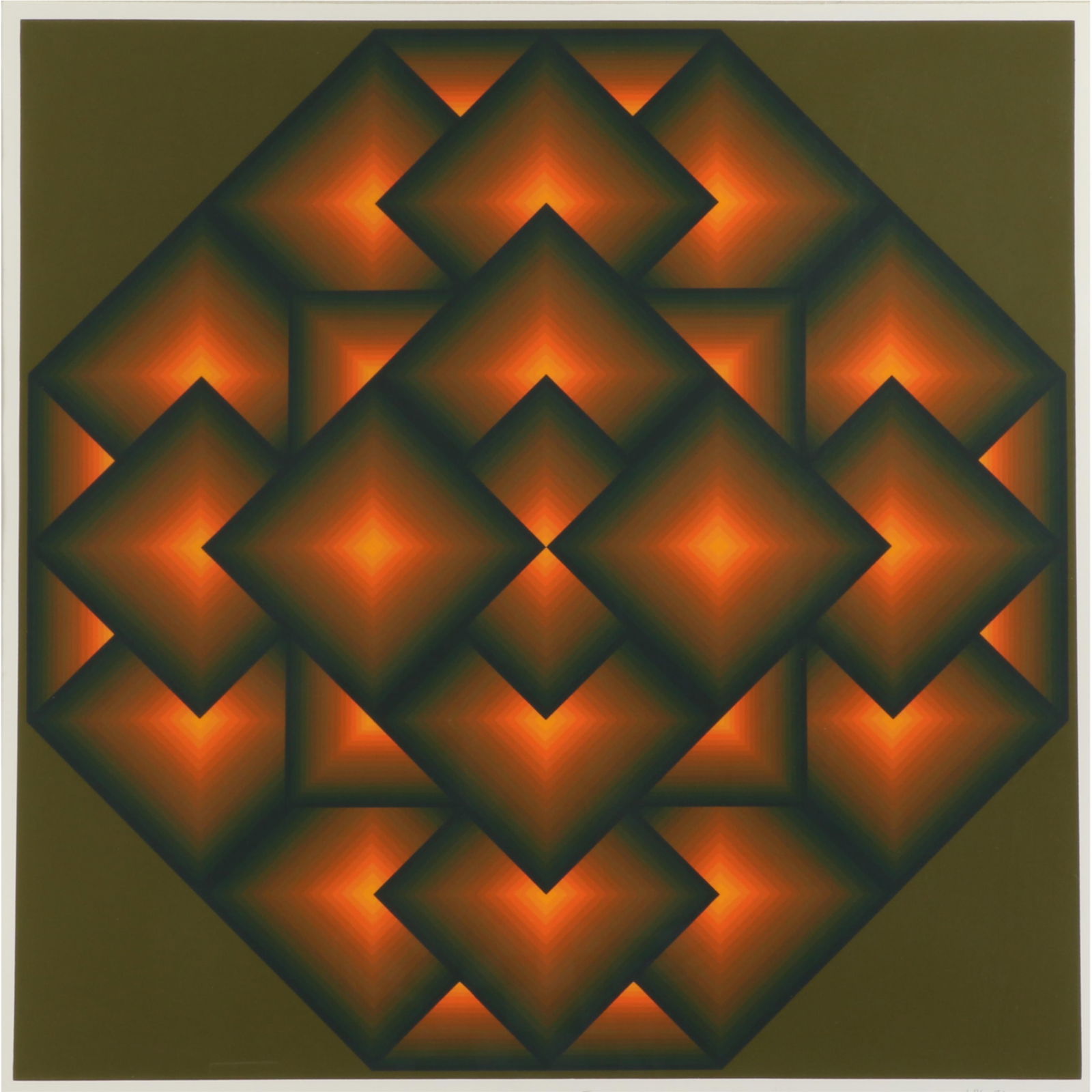 Jurgen Peters (German, b. 1936) Octagon V, op art serigraph, 1974 27"H x 26 1/2"W (sight), 33 1/2"H (1 of 10)