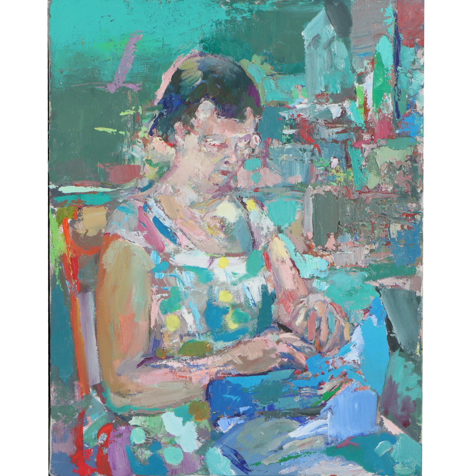 George McCullough, Indiana (1937 - 2005), Portrait of Sue in an outdoor setting, oil on canvas, 17 (1 of 9)