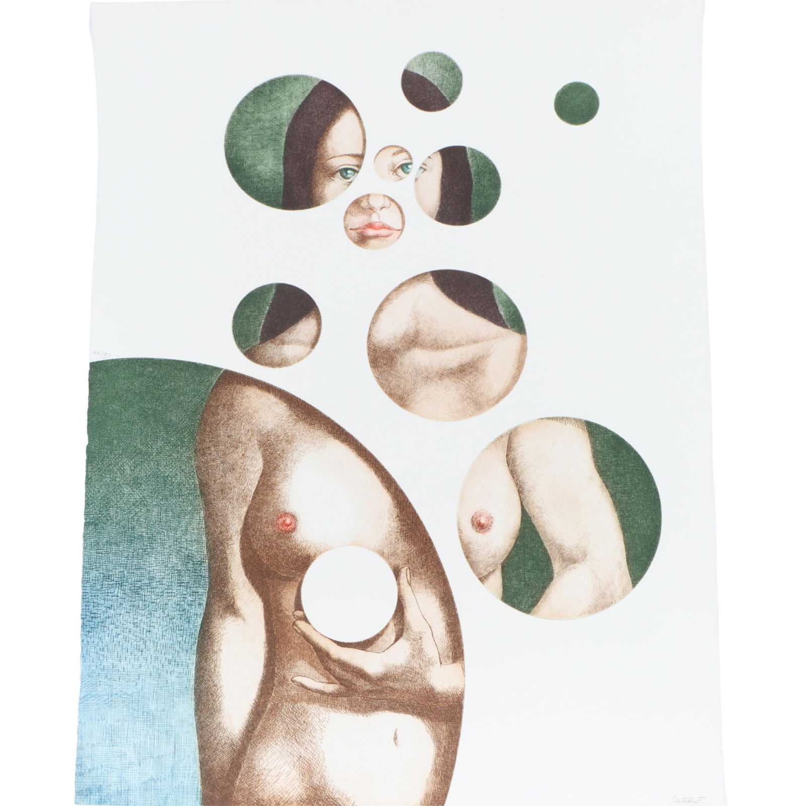 Claude Serre, French (1938-1998), Femme, Composition aux plan?tes, intaglio print with aquatint,: Claude Serre French (1938-1998) Femme, Composition aux plan?tes intaglio print with aquatint Pencil signed lower right, edition of 90. 30"H x 22 1/4"W