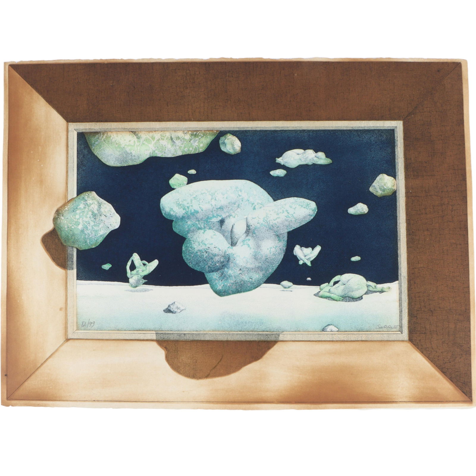 Claude Serre, French (1938-1998), surrealist trompe l'oeil composition with floating figures in (1 of 11)