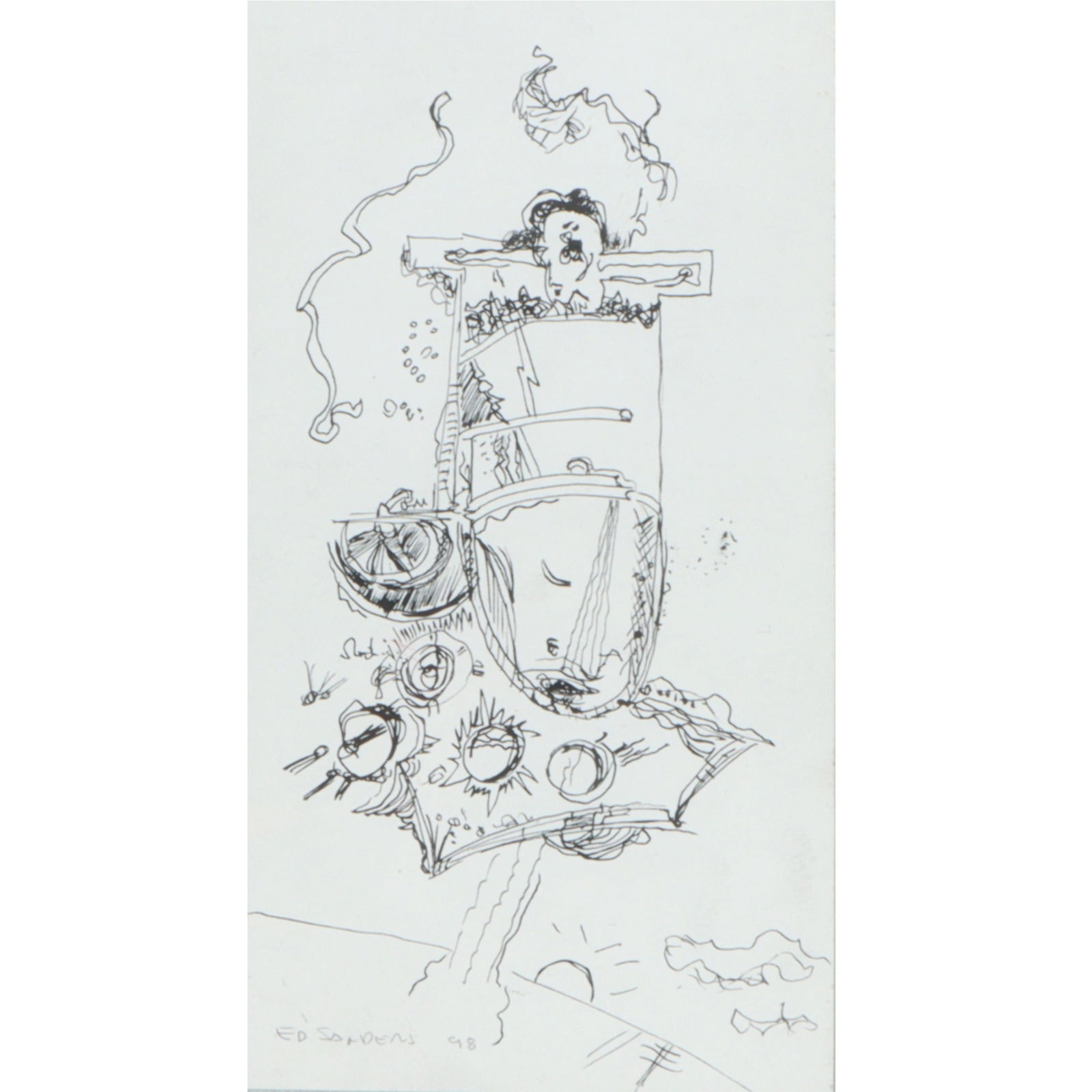 Edward A. Sanders, Indianapolis (1946-2006), abstract rocket flying machine, 1998, ink on paper, (1 of 11)