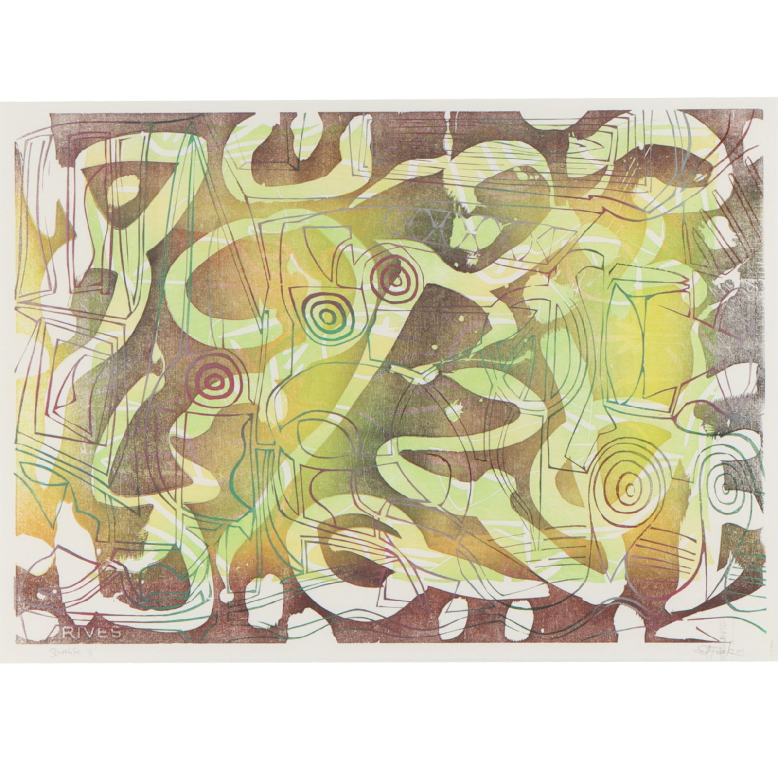 Ed Funk, Indianapolis (1953-2013), Spotlite, 2001, woodcut, 18"H x 25"W(sight), 28 1/4"H x 34 (1 of 9)