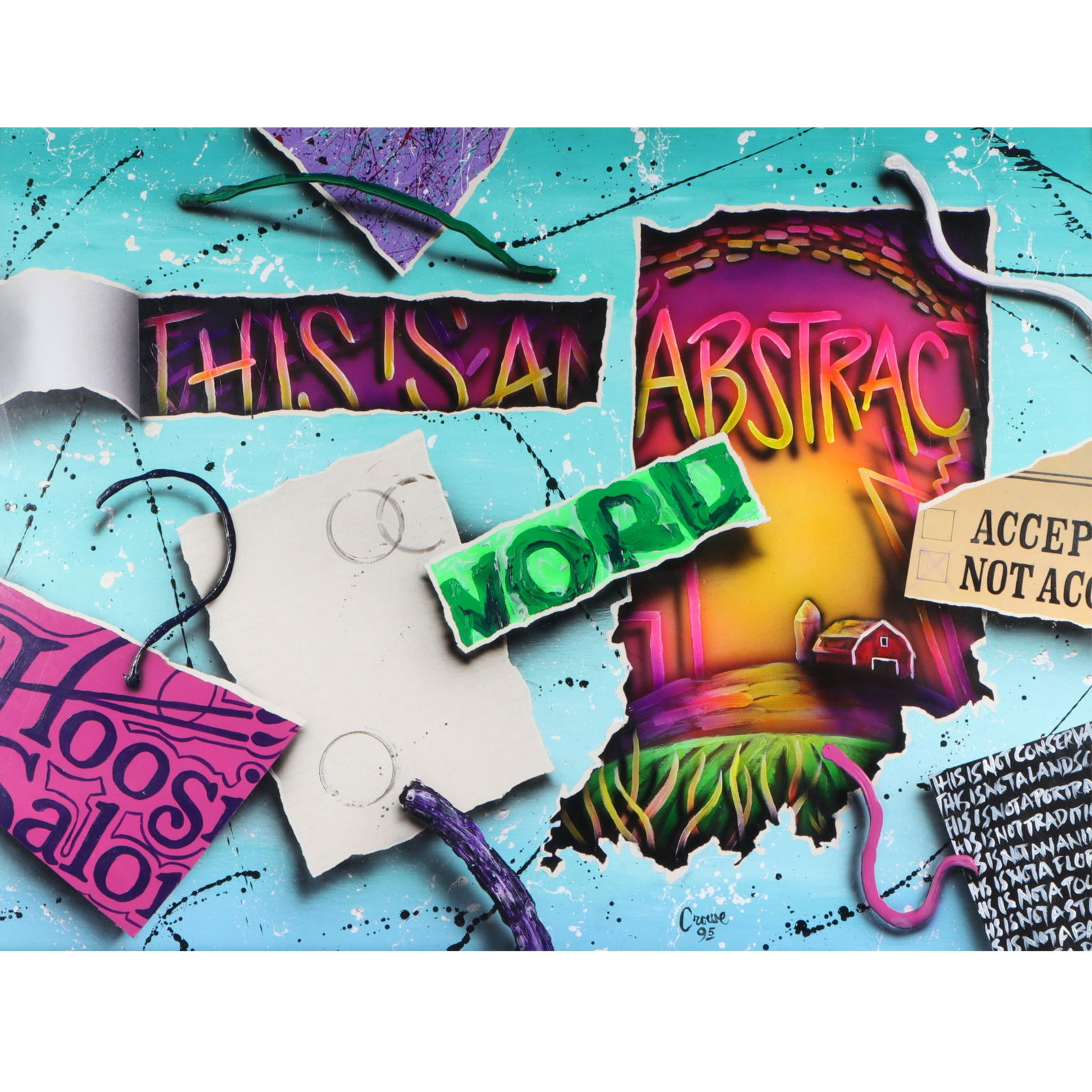 Conceptual graffiti art Indiana Hoosier Salon mixed media painting on paper signed Crowe, 1995. 29 (1 of 9)