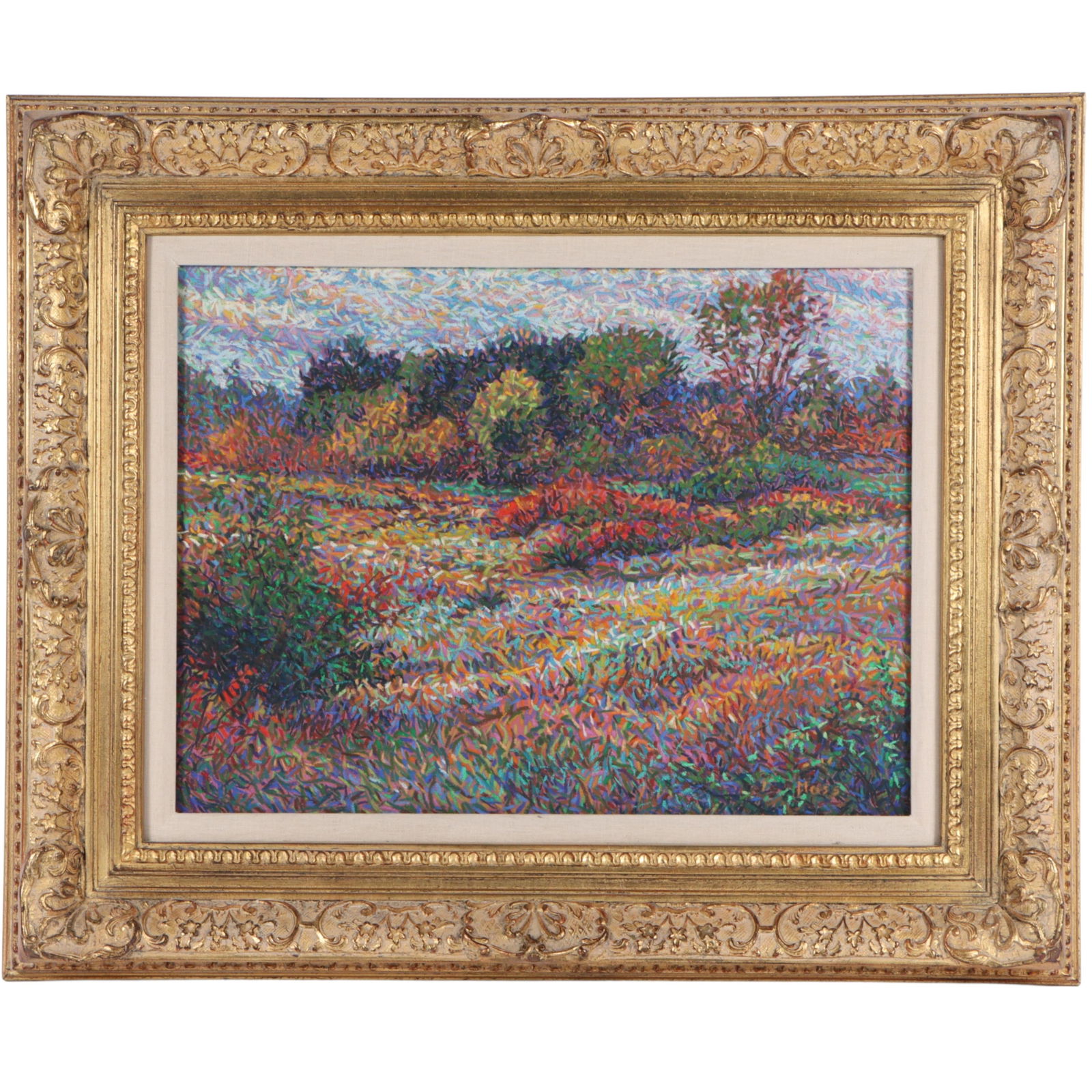 Stephen B. Moss, Indiana (20th/21st Century), Autumn Sumacs, 1994, pastel on paper, Impressionist: Stephen B. Moss Indiana (20th/21st Century) Autumn Sumacs, 1994 pastel on paper, Impressionist style landscape signed lower right. Moss is a Hoosier Salon artist. 17 1/2"H x 23 1/2"W(sight), 28 1/4"H
