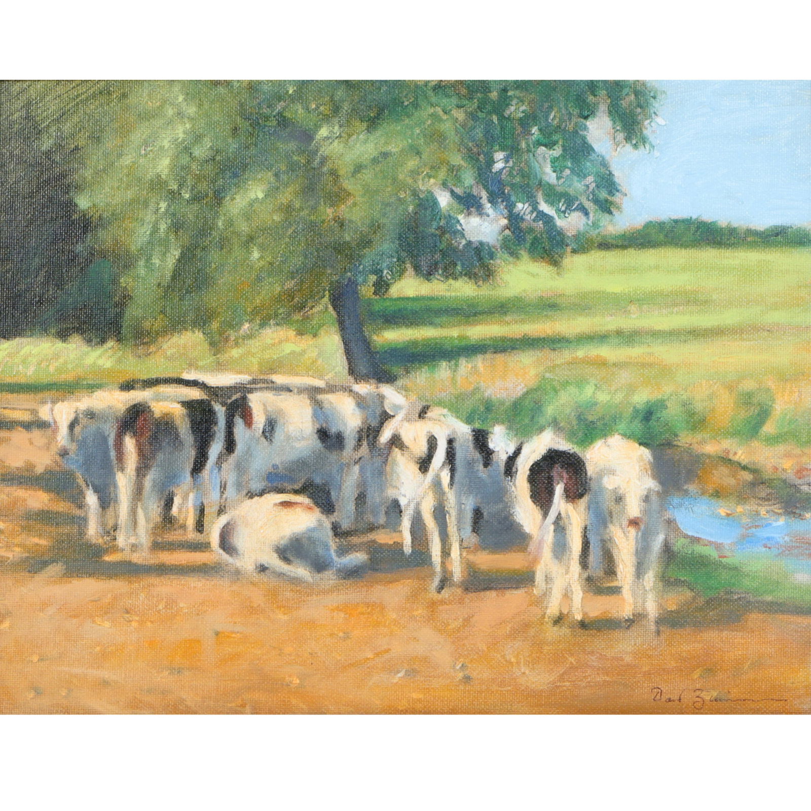 Barb Zimmerman, Ohio (20th/21st Century), bucolic scene, herd of cattle near a stream, oil on (1 of 8)