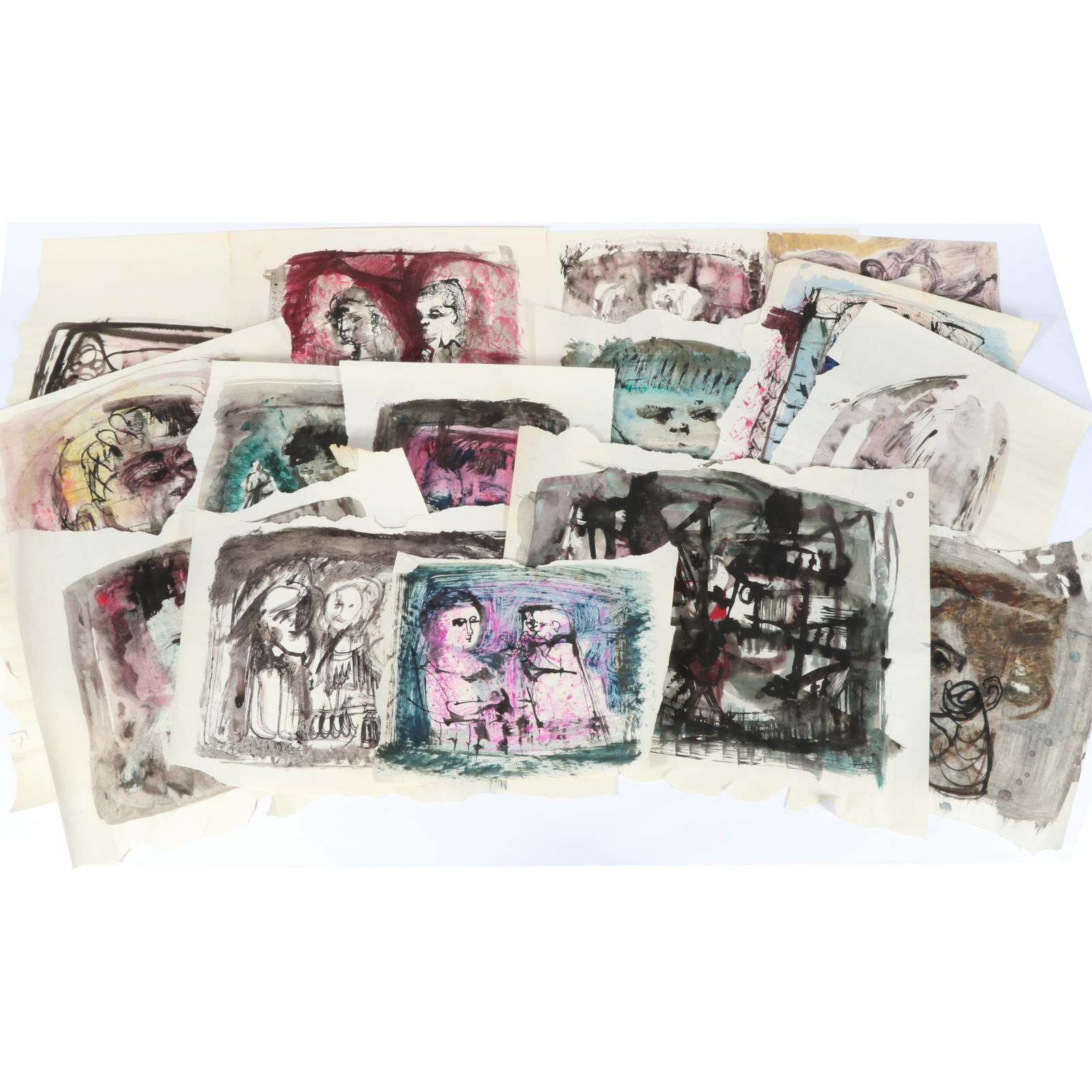 Barbara Rogers Houseworth, Indiana (1925-2015), 15 figural compositions, ink and watercolor on (1 of 7)