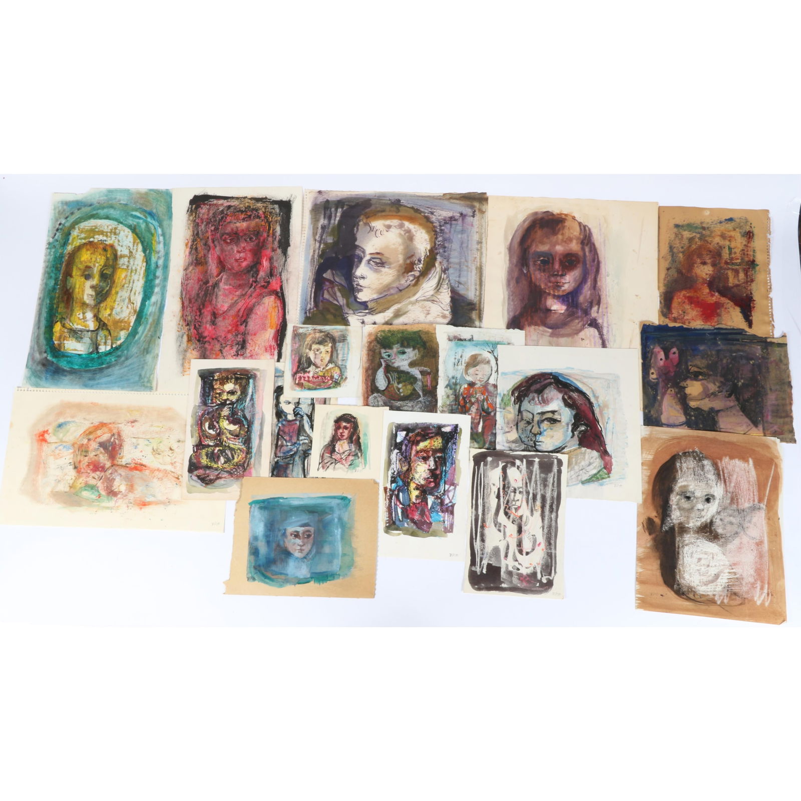 Barbara Rogers Houseworth, Indiana (1925-2015), 18 portraits, mixed media on paper, 9 1/2"H x 8: Barbara Rogers Houseworth Indiana (1925-2015) 18 portraits mixed media on paper All but one signed with initials lower. Barbara Rogers? talent as an artist was noted early; when she was just a girl, s