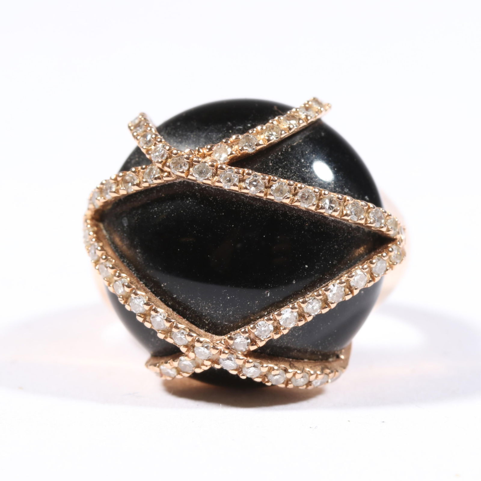 14K rose gold onyx cabochon ring wrapped in diamonds. Ring size 6 3/4-7 (1 of 9)