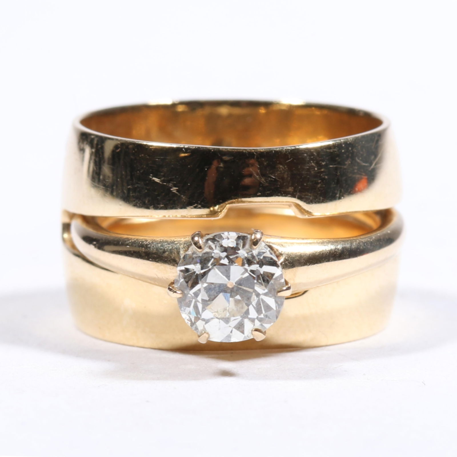 14K yellow gold Old European cut 1.30ct diamond solitaire ring with 14K yellow gold interlocking (1 of 11)