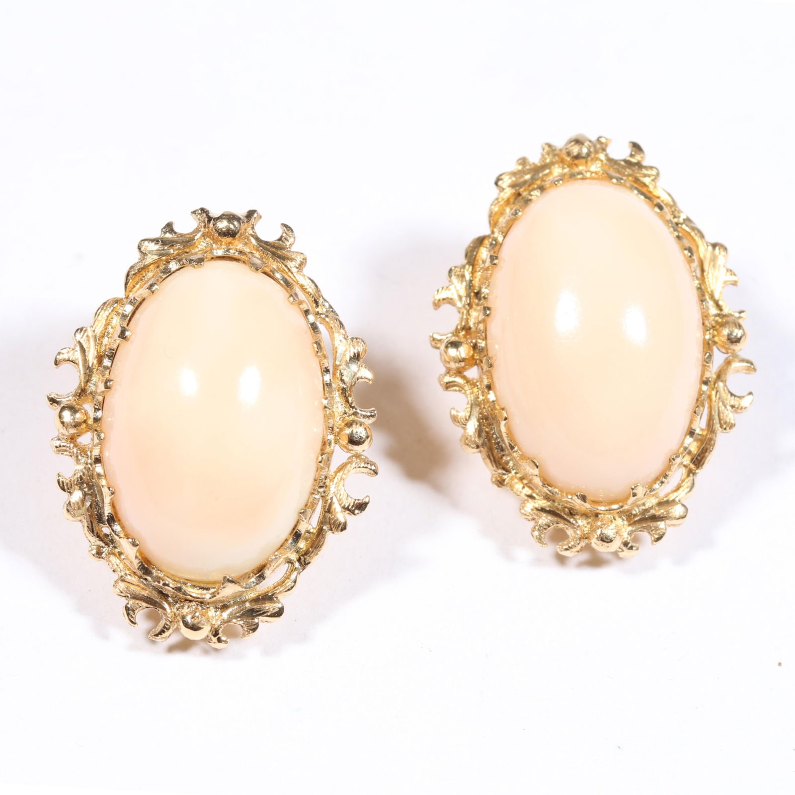 18K yellow gold angel skin coral clip on earrings. 1"L x 3/4"W (1 of 8)