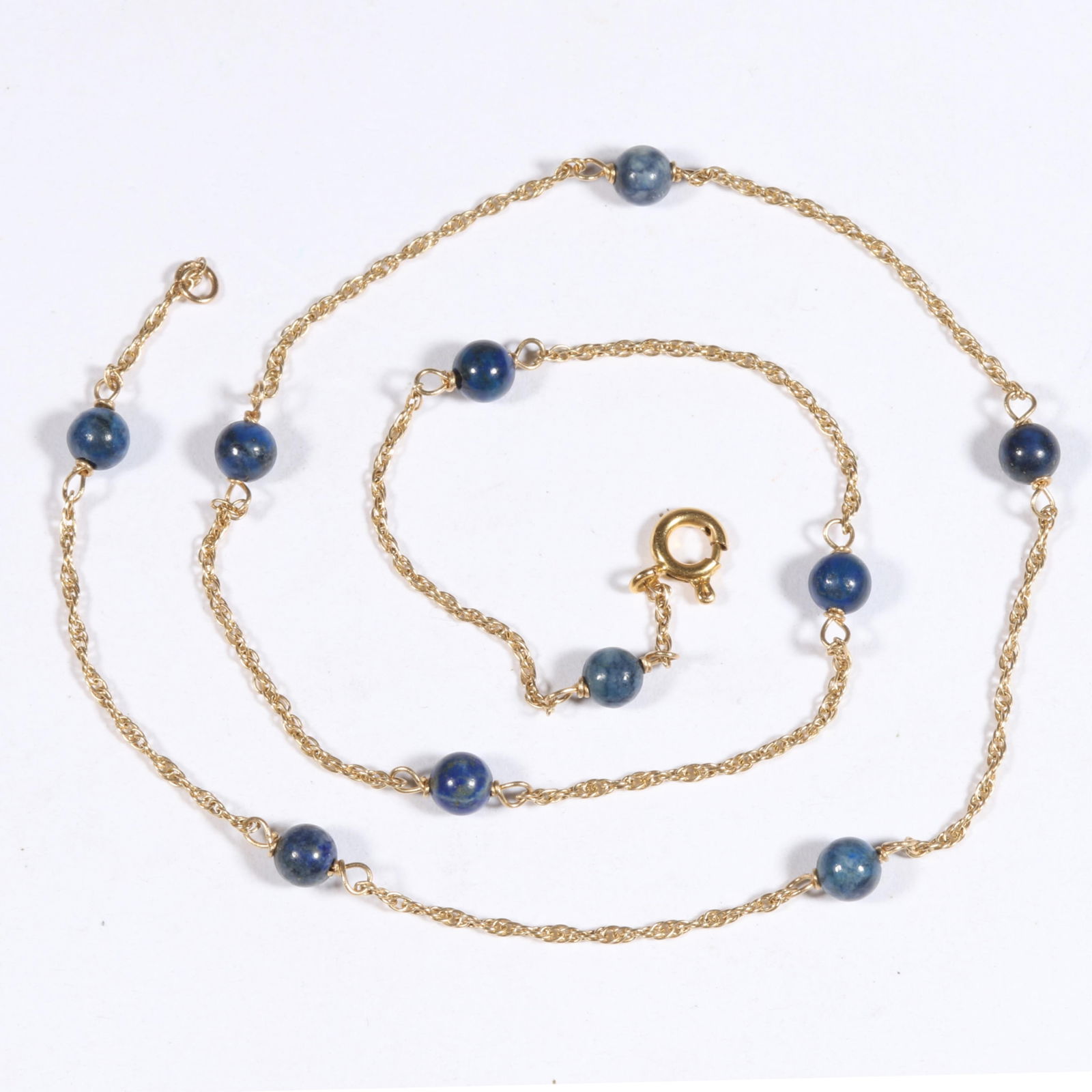14K yellow gold and lapis bead dainty chain necklace. 14 1/4"Long (1 of 9)