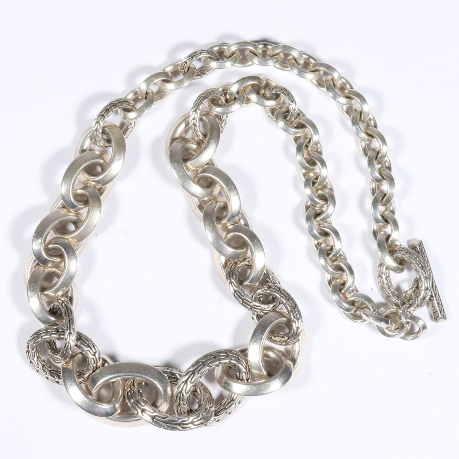 John Hardy Asli sterling silver knife edge engraved link chain necklace. 18"L x 5/8"L (1 of 11)