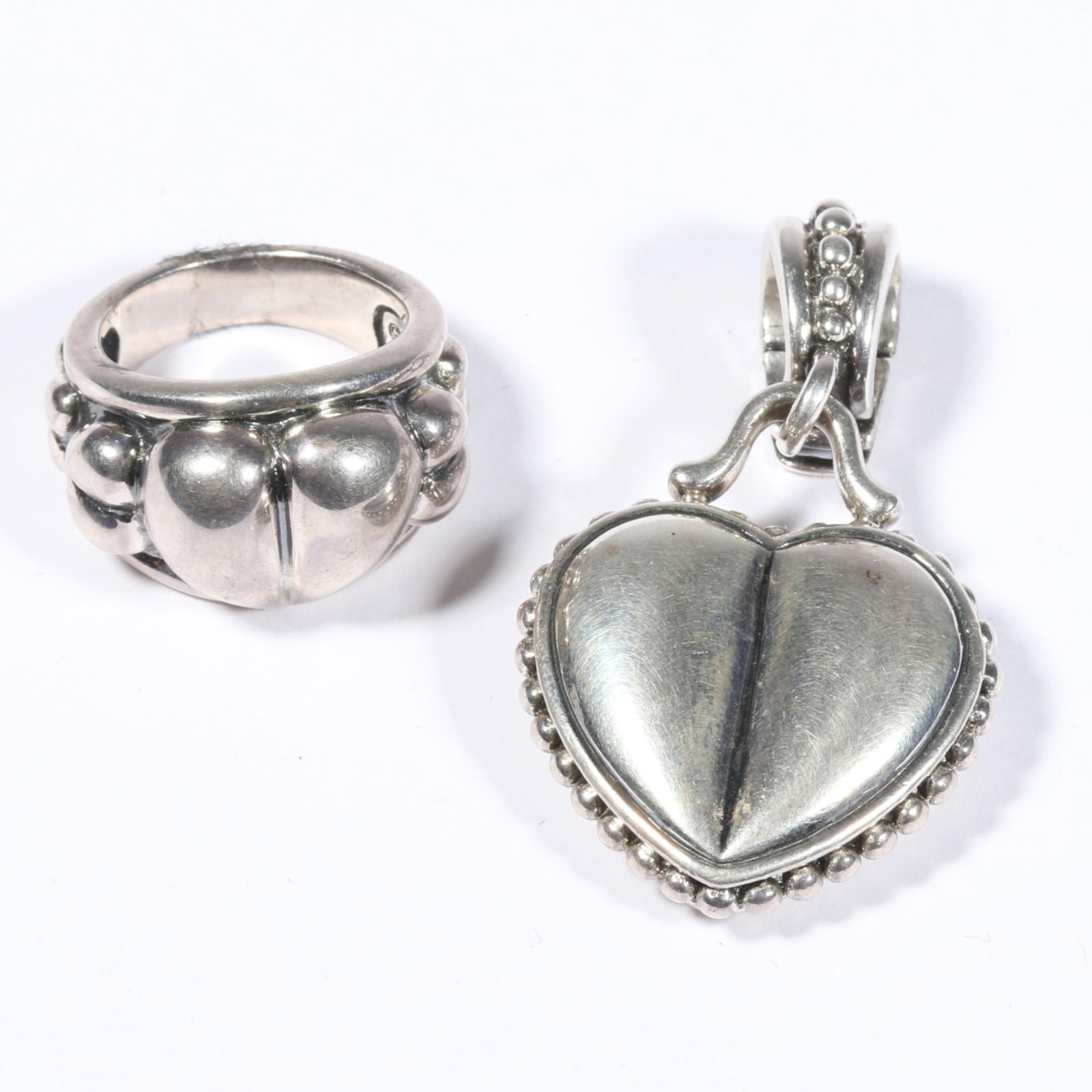 Barry Kieselstein Cord solid sterling silver heart pendant and heart ring. Ring size 7 (1 of 10)