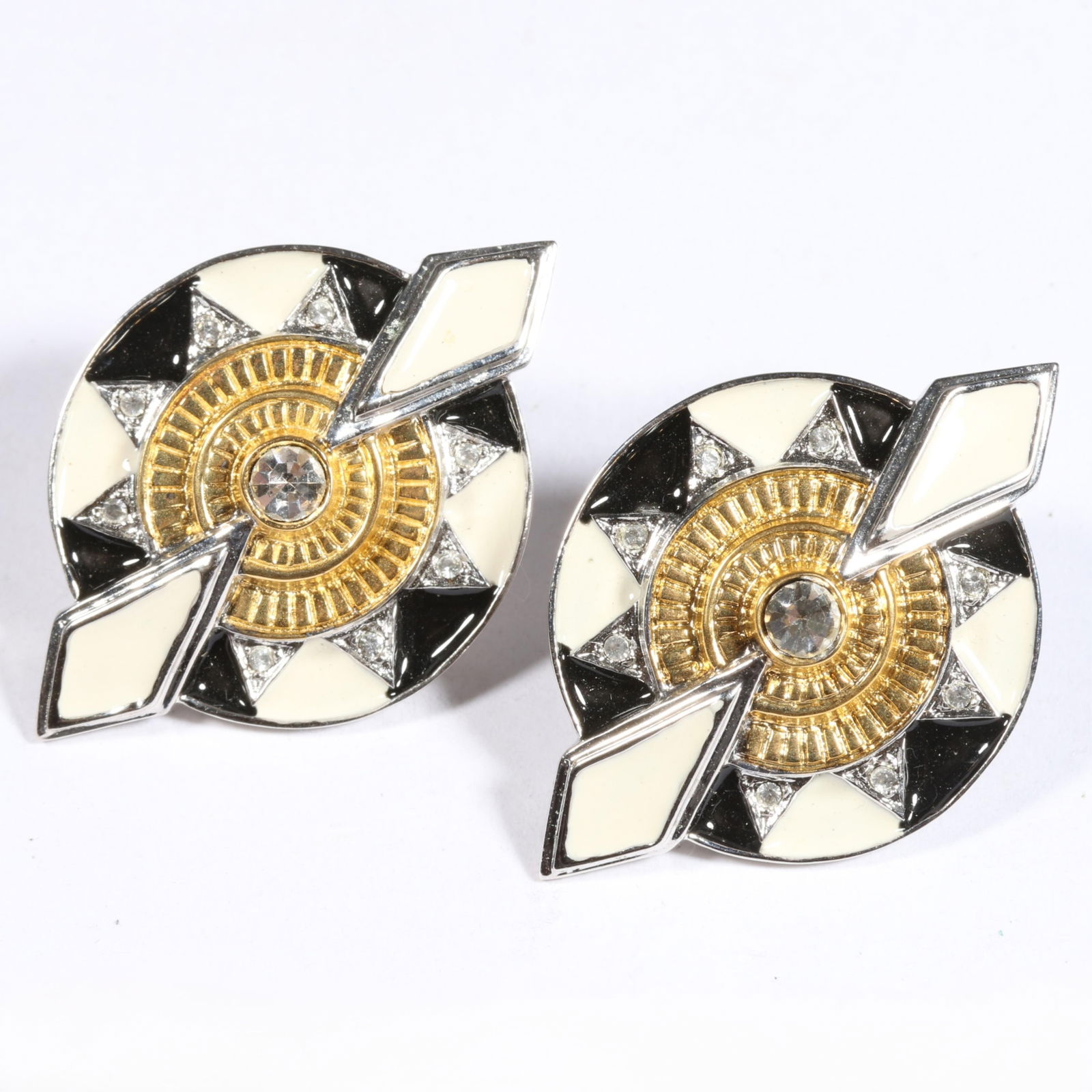 Erte Seven Arts limited edition sterling silver enamel post earrings, numbered 5/1000 1 1/2"L x 1"W (1 of 11)